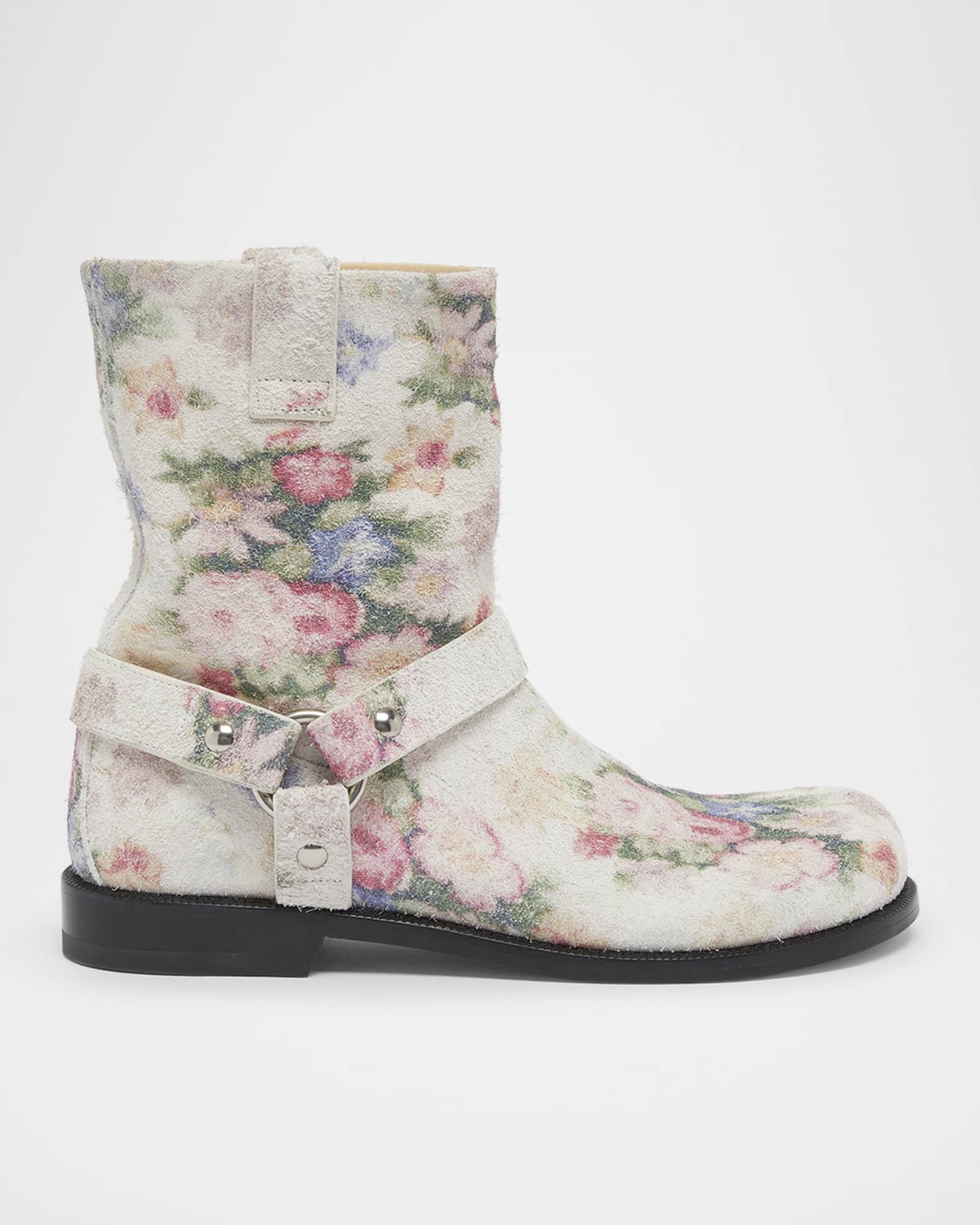 Loewe Campo Floral Suede Biker Booties Neiman Marcus