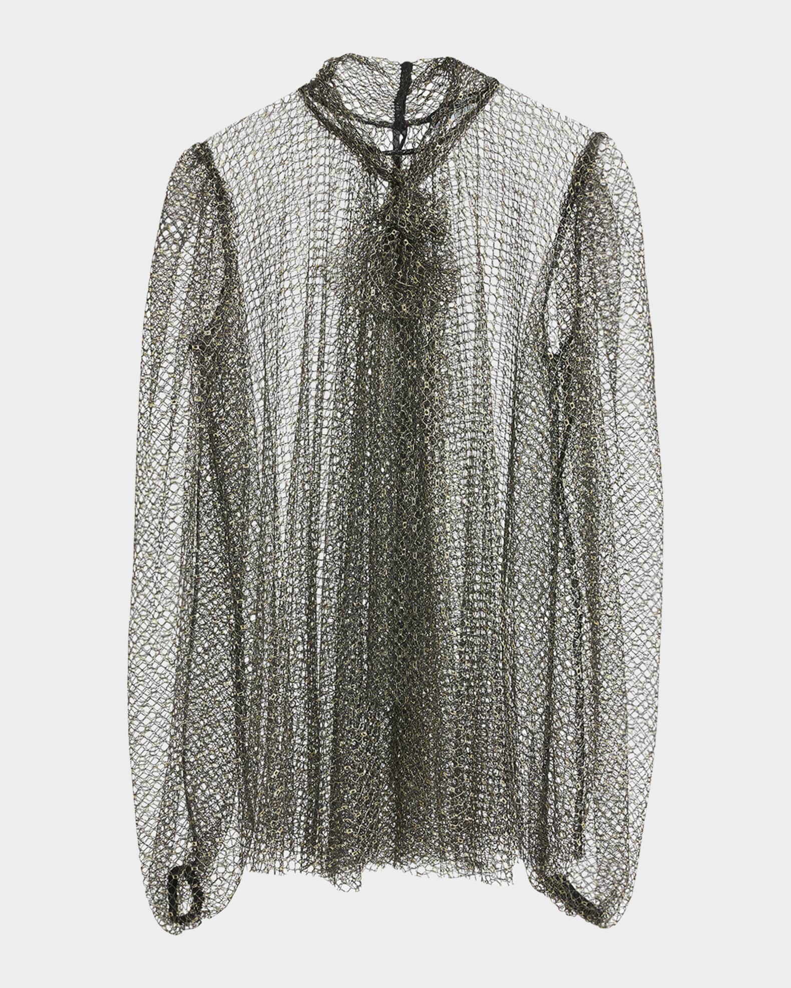 Metallic Fishnet Bow-Neck Shirt 0
