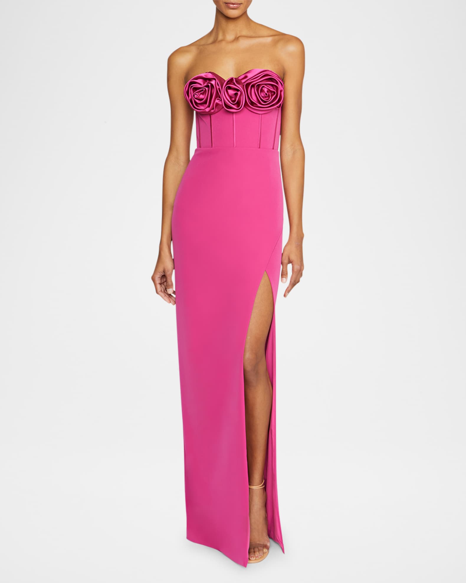 Monique Lhuillier Stella Strapless Floral Applique Column Gown | Neiman  Marcus