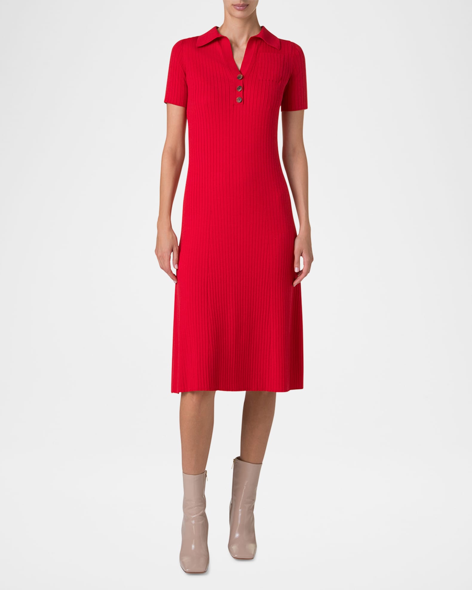 Short-Sleeve Rib Polo Shirtdress 1