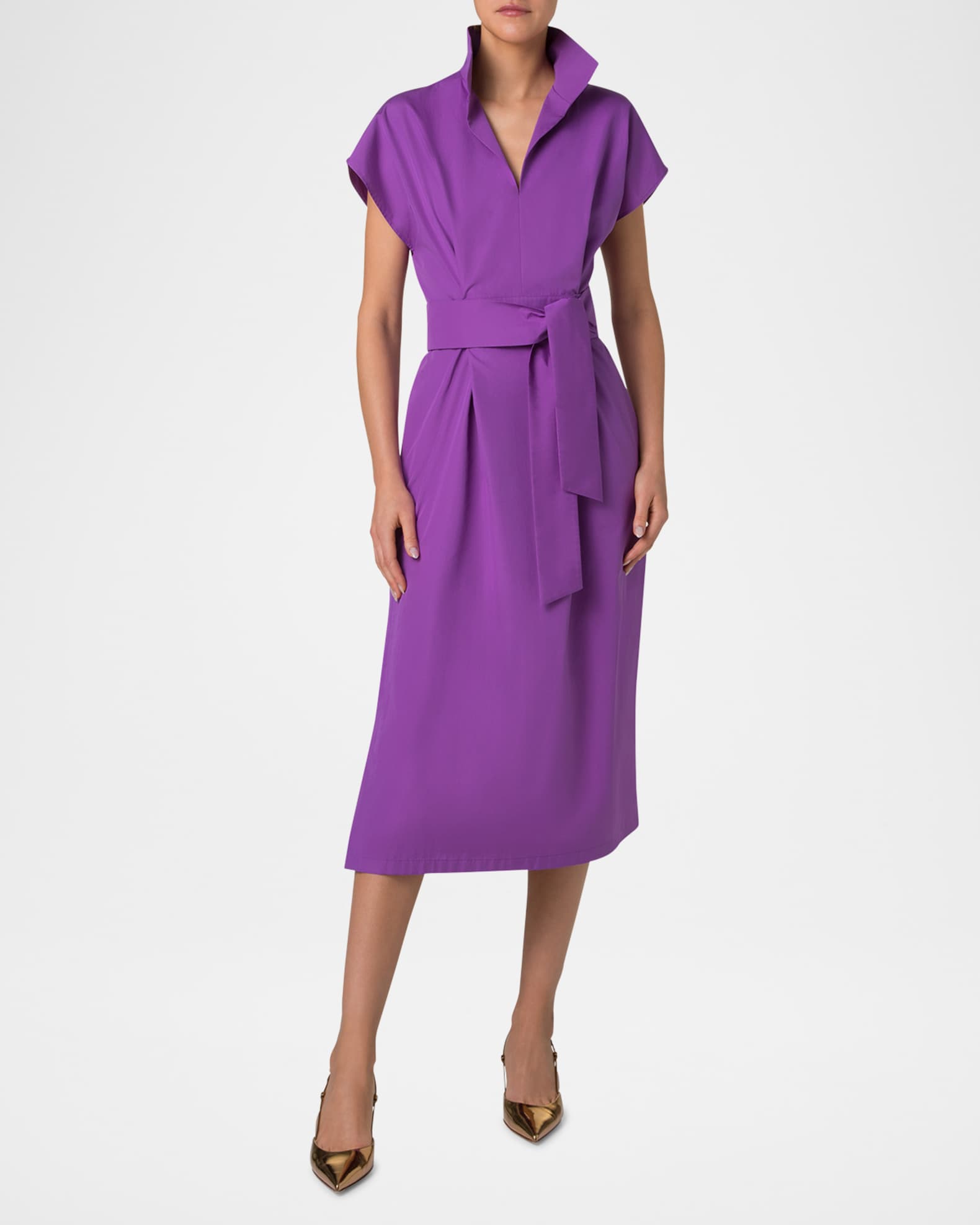 Short-Sleeve Belted Midi Shirtdress 1
