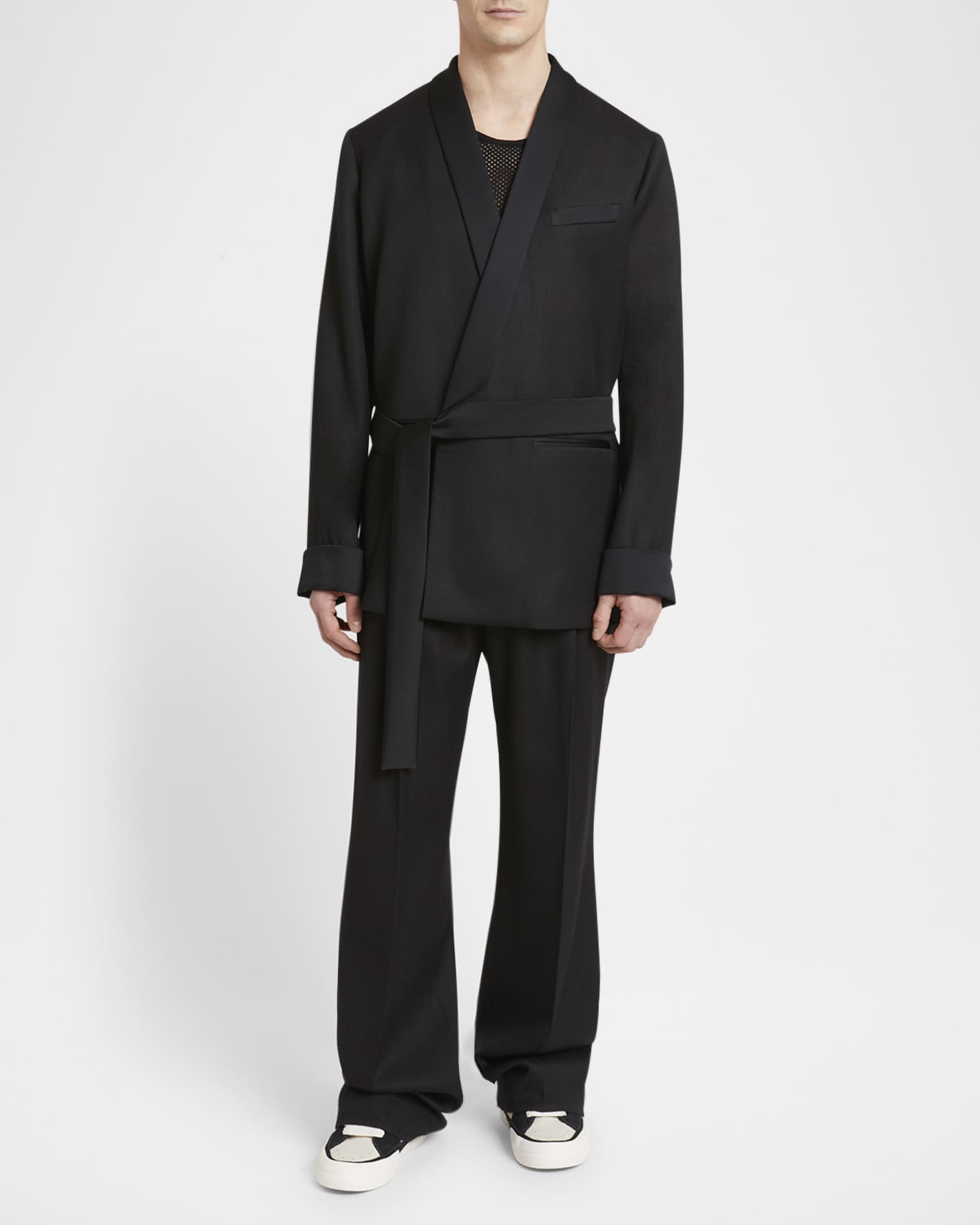 Men's Satin-Trim Smoking Jacket - Thumbnail 2