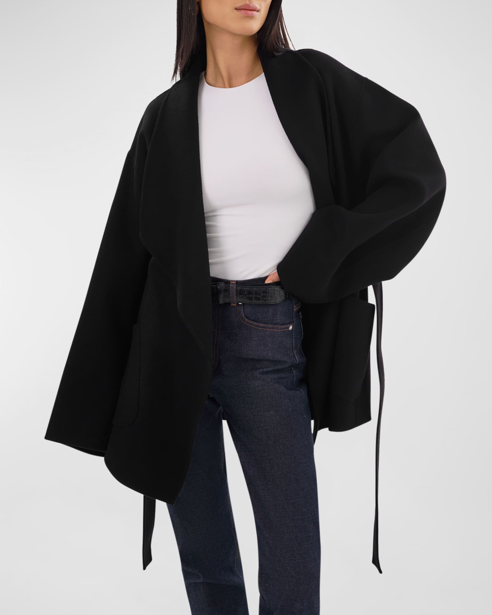 Mekia Belted Double-Face Wool Oversized Wrap Coat 0