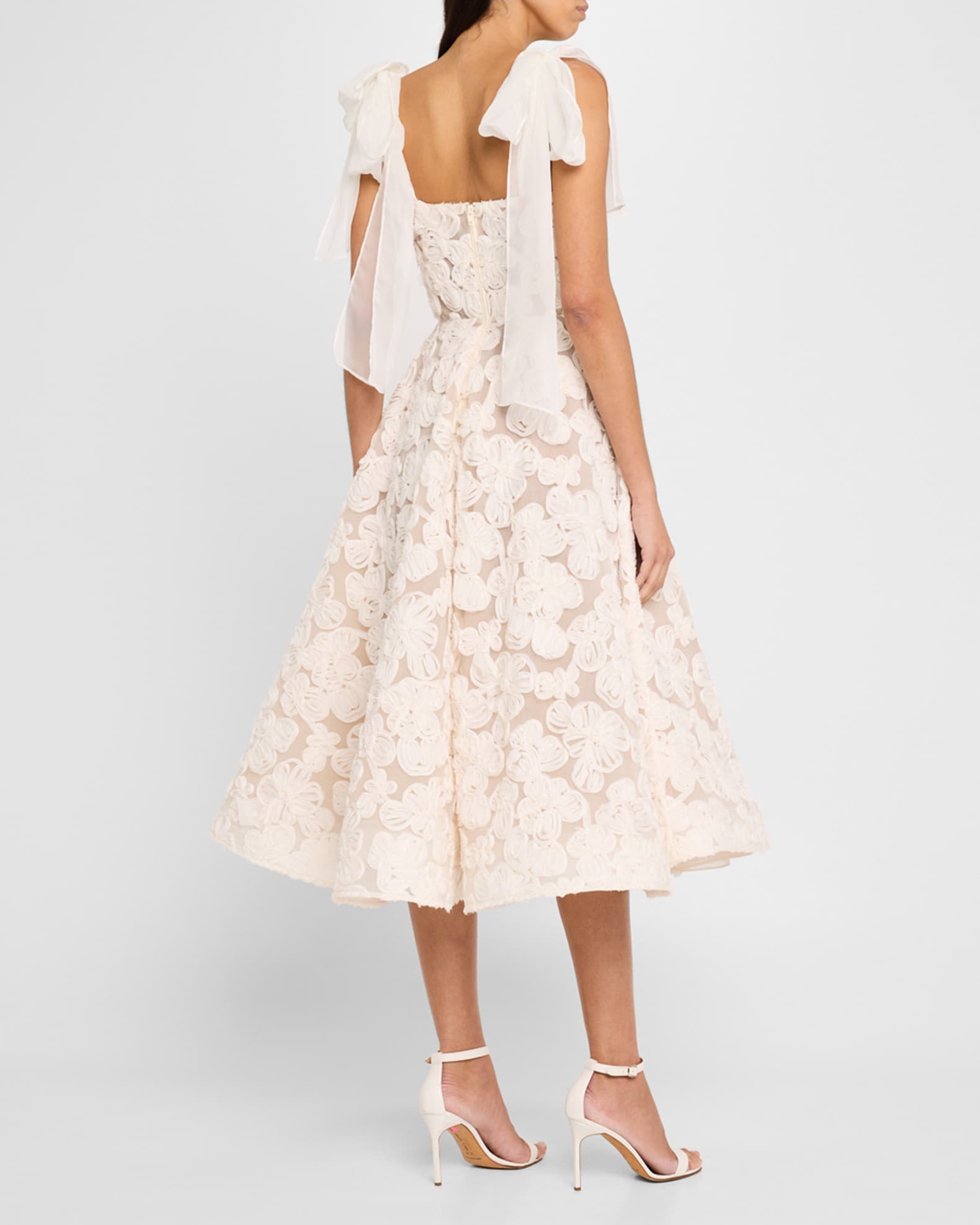 Bronx and Banco Sabrina Lace Midi Dress with Bow Details White Women s Small Cocktail Party Wedding Guest Dresses Midi Dresses