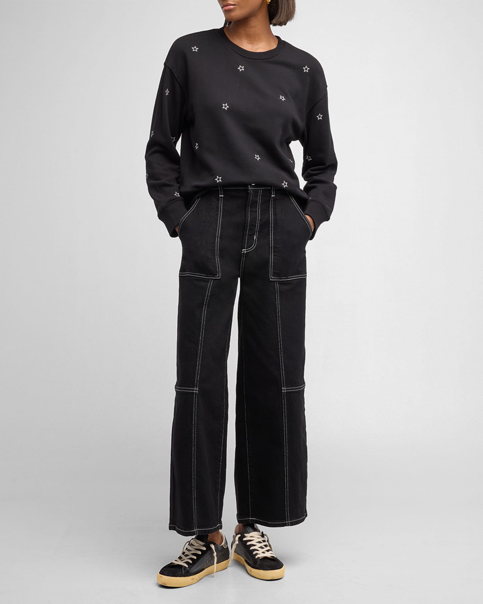 Rails Women s Ramona Star Embroidered Sweatshirt Black Sweatshirts