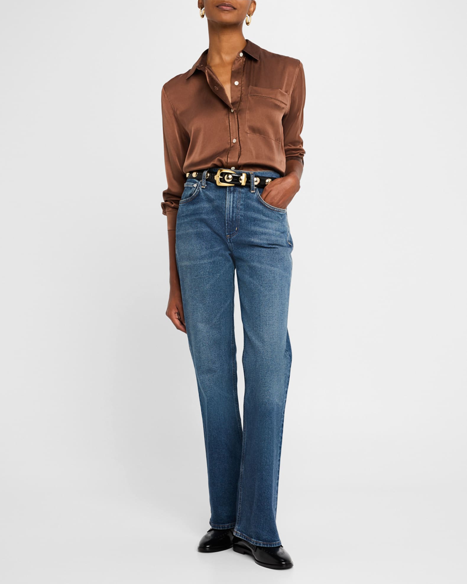 Oak Silk Charmeuse Button-Front Shirt 1