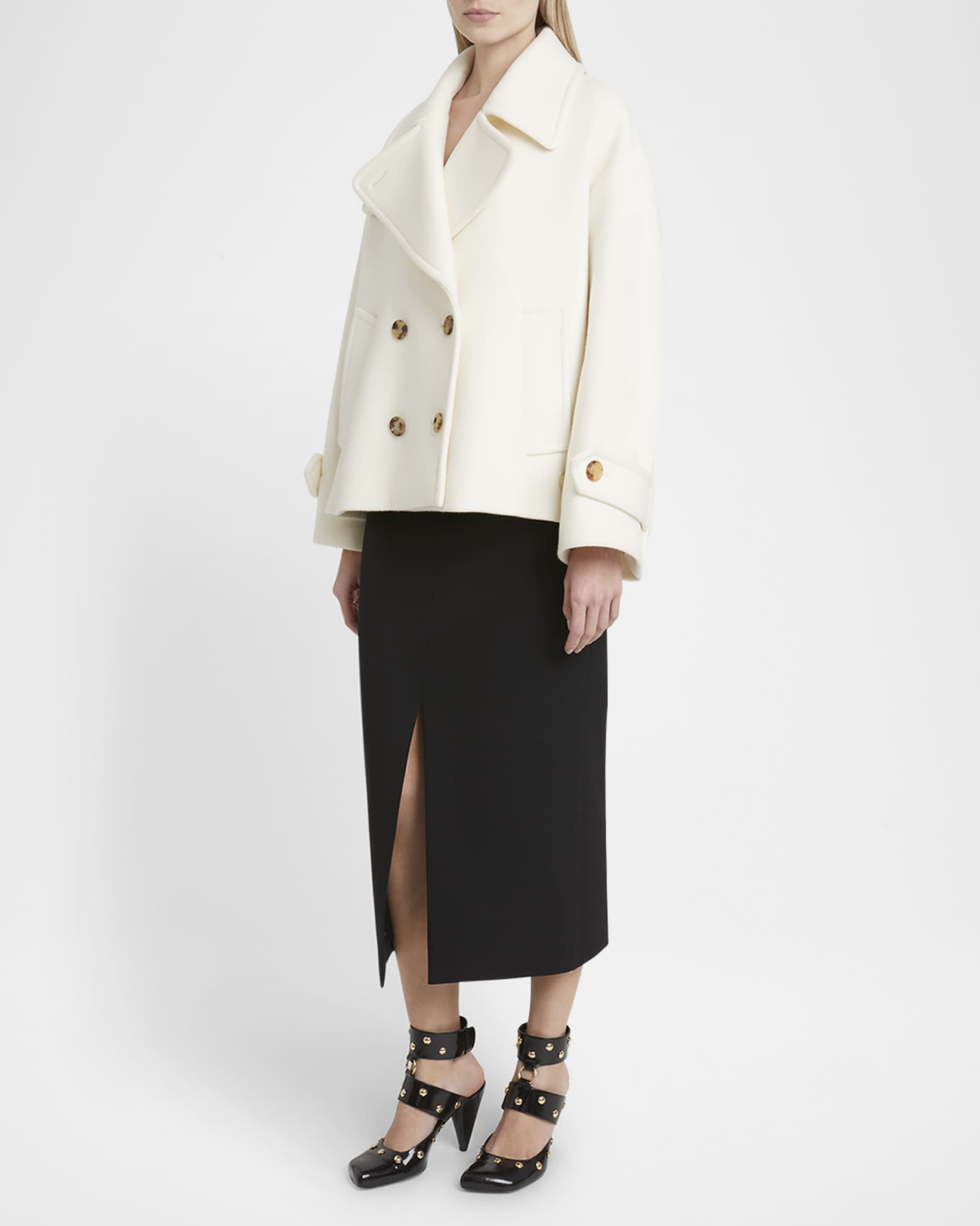 Chloe Double-Breasted Soft Wool Pea Coat | Neiman Marcus
