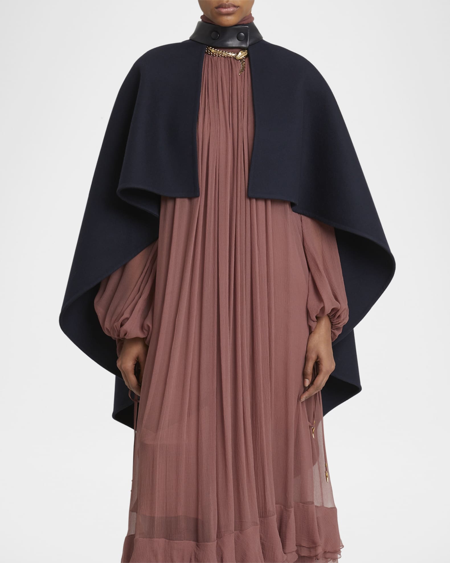 Leather Strap Double Face Wool Cape 1