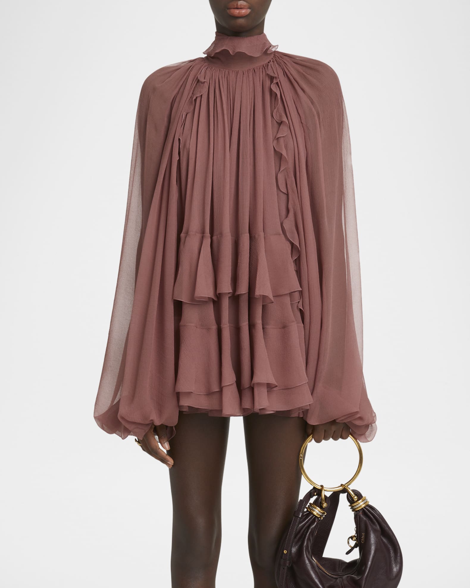 Tiered Ruffle Silk Mousseline Mini Dress 1