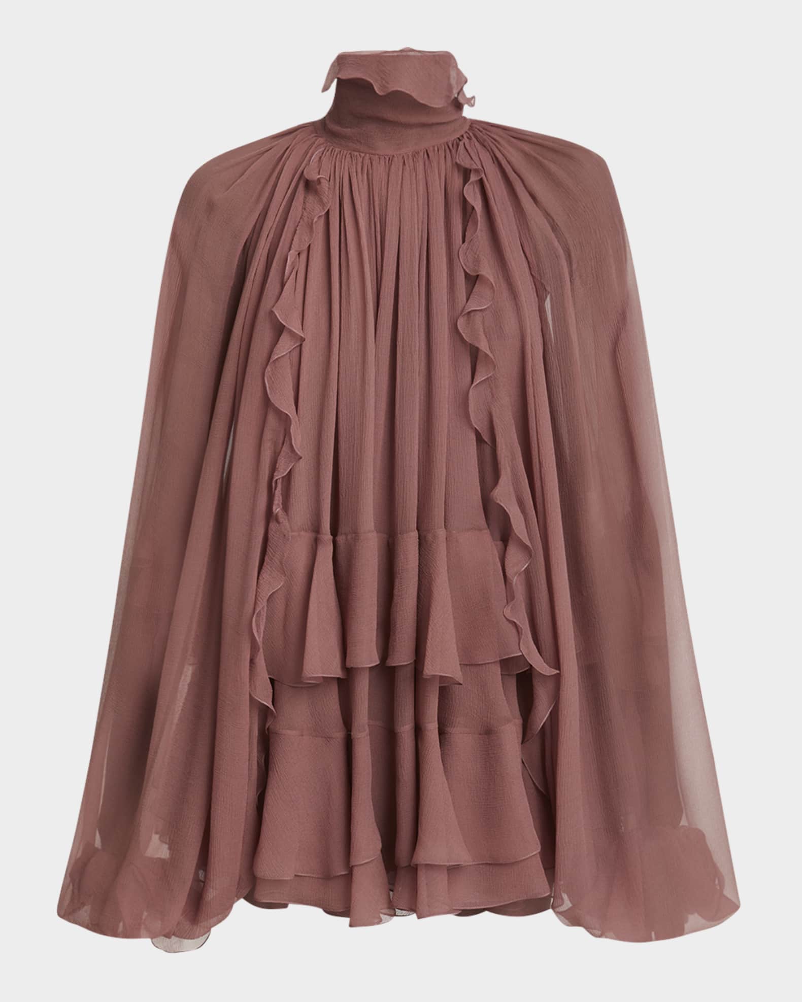 Tiered Ruffle Silk Mousseline Mini Dress 0