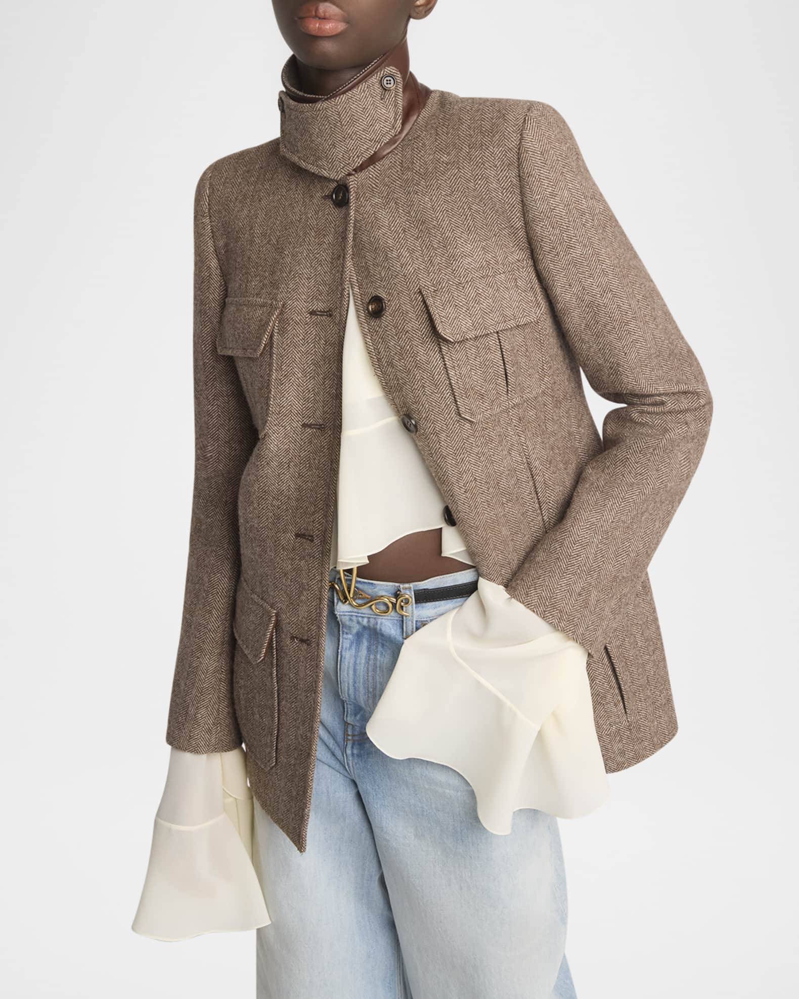 Chloe Herringbone Boyish Wool Jacket | Neiman Marcus