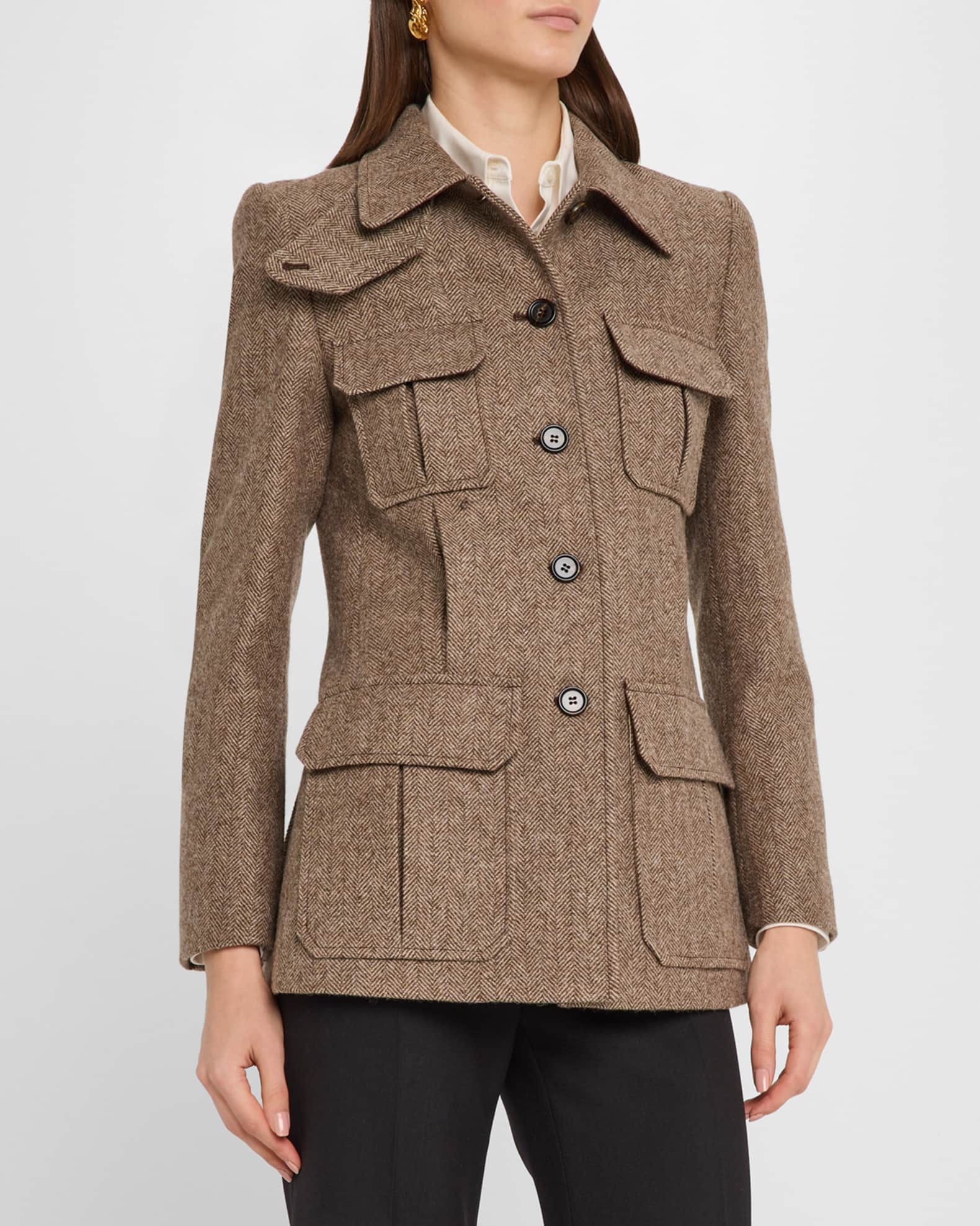 Chloe Herringbone Boyish Wool Jacket | Neiman Marcus