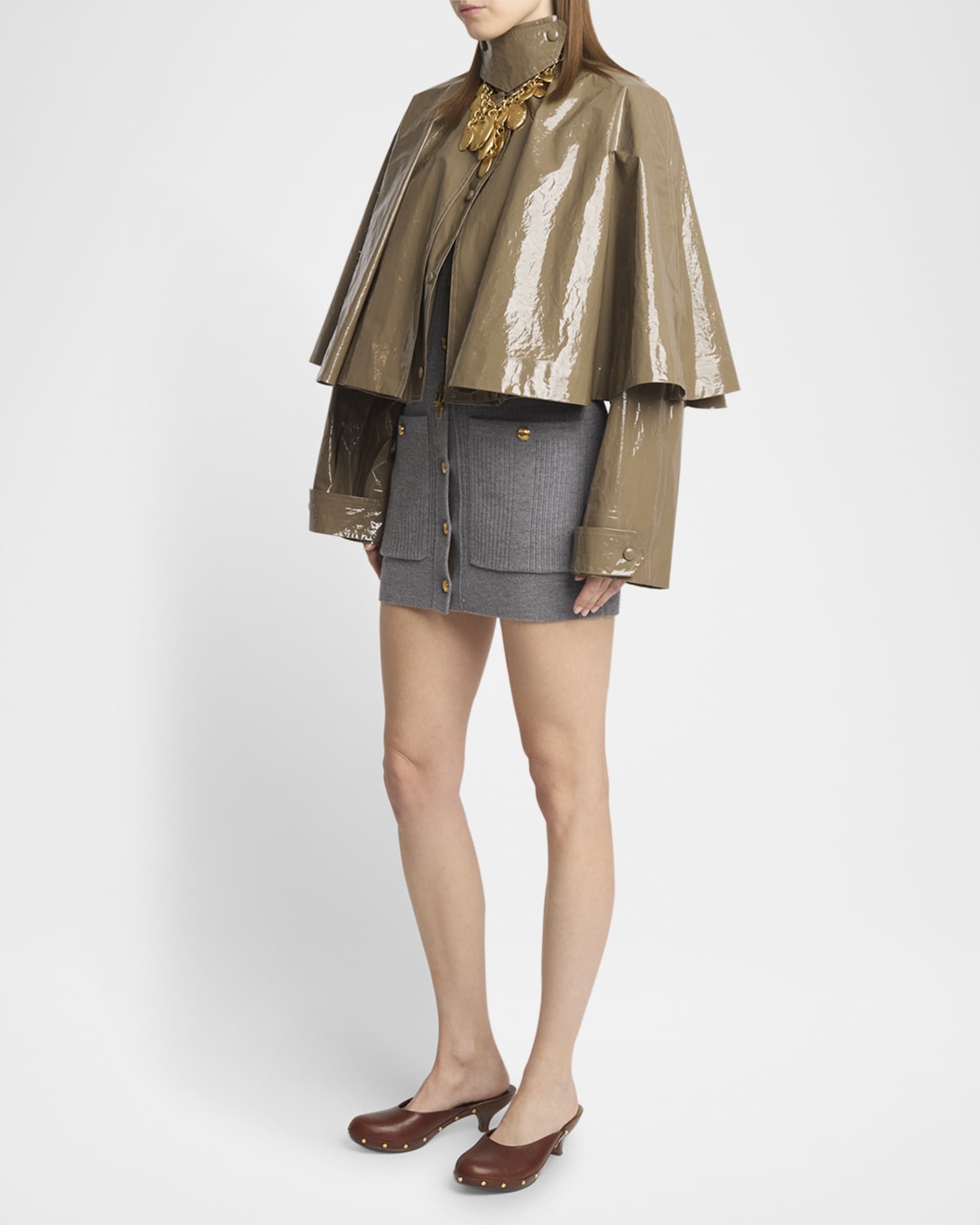 Cropped Glossy Lacquered Cape 1