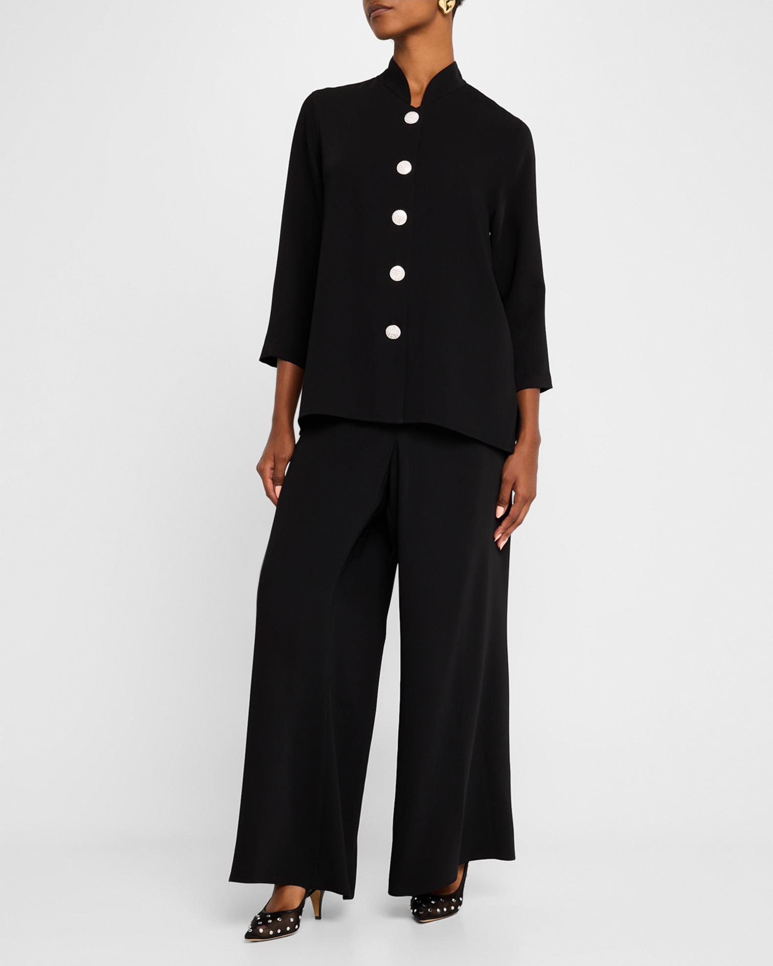 Caroline Rose Rhinestone-Button Matte Crepe Jacket | Neiman Marcus