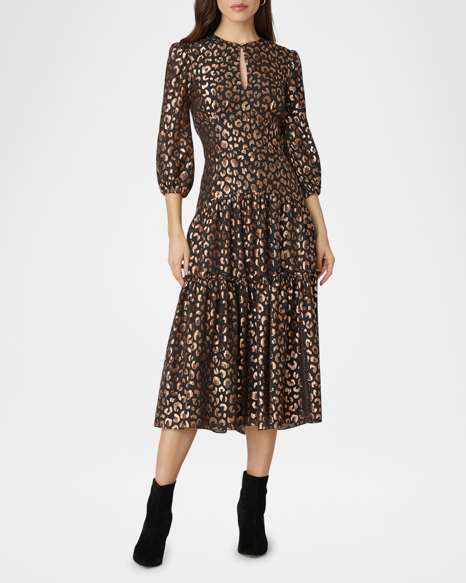 Alina Tiered Cutout Metallic Midi Dress 1