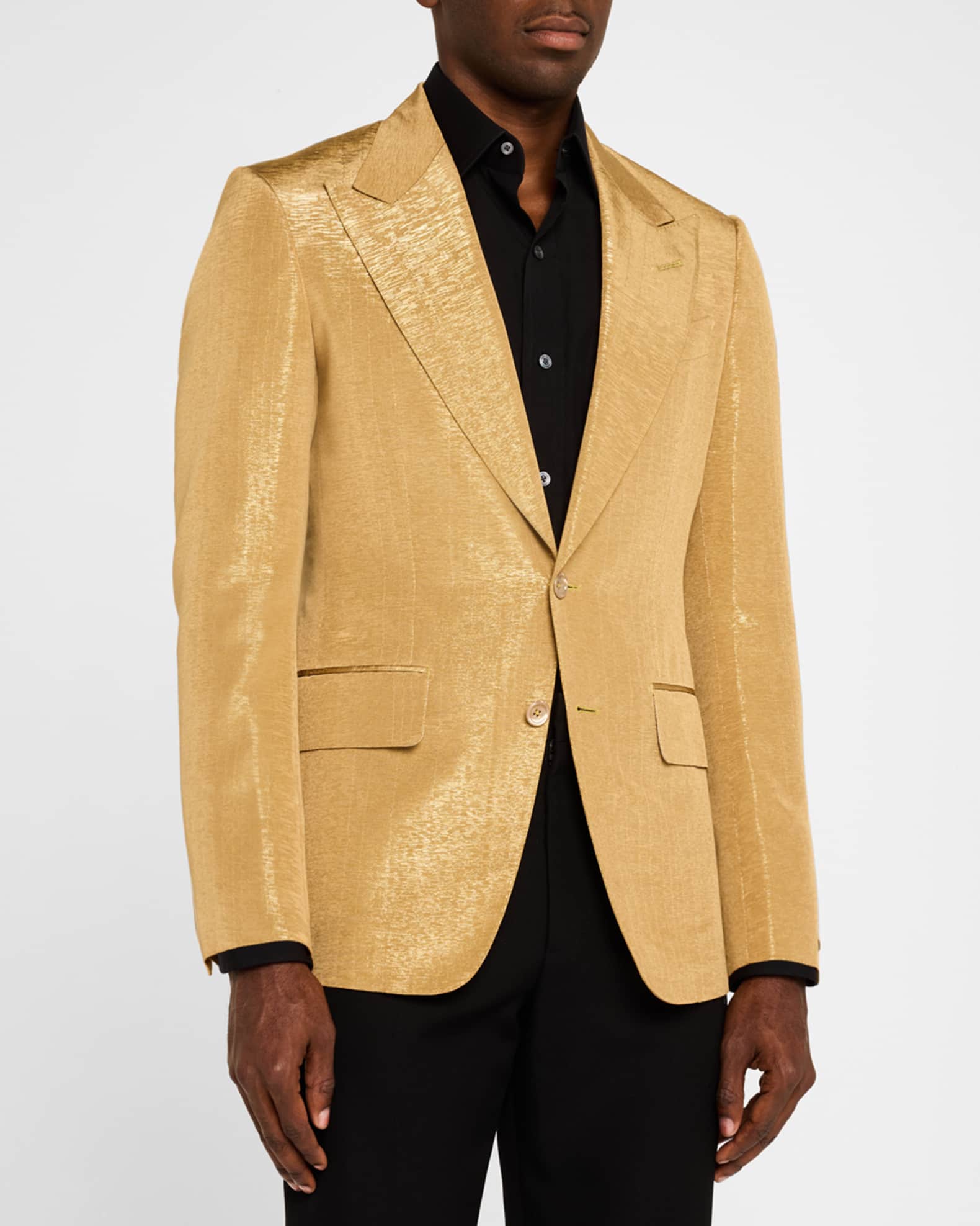 Tom Ford Men s Shelton Metallic Slub Moire Cocktail Jacket Gold Men s 41R Formalwear Tuxedos Suits Suit Jackets