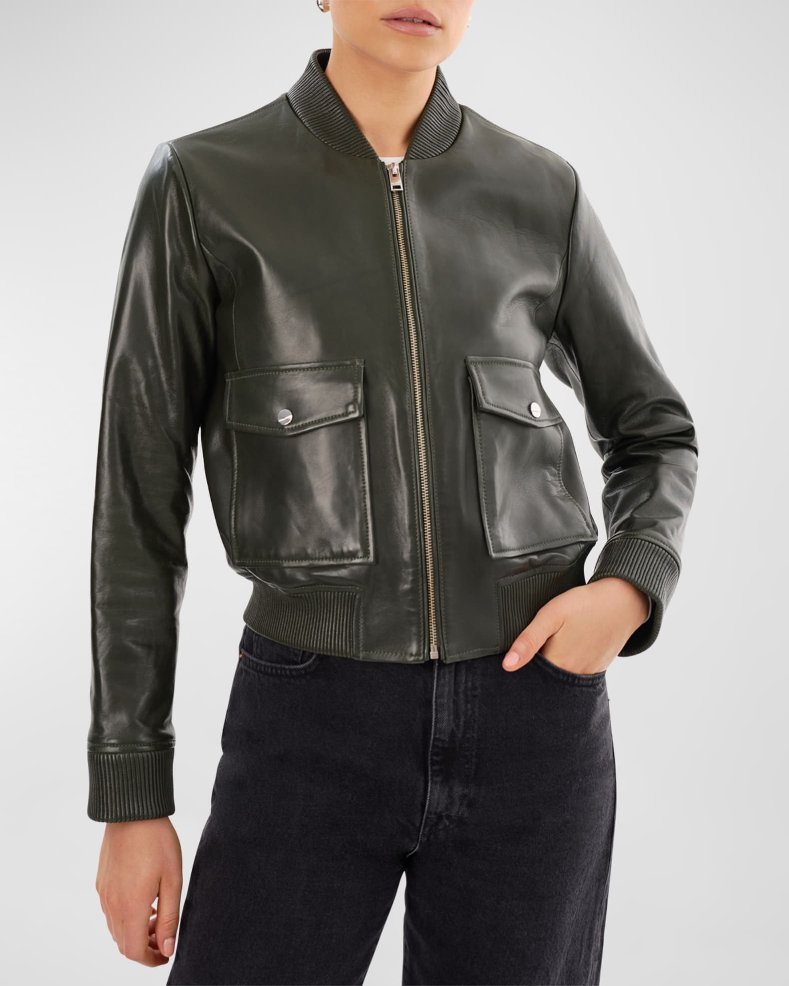 Candace Lamb Leather Bomber Jacket
