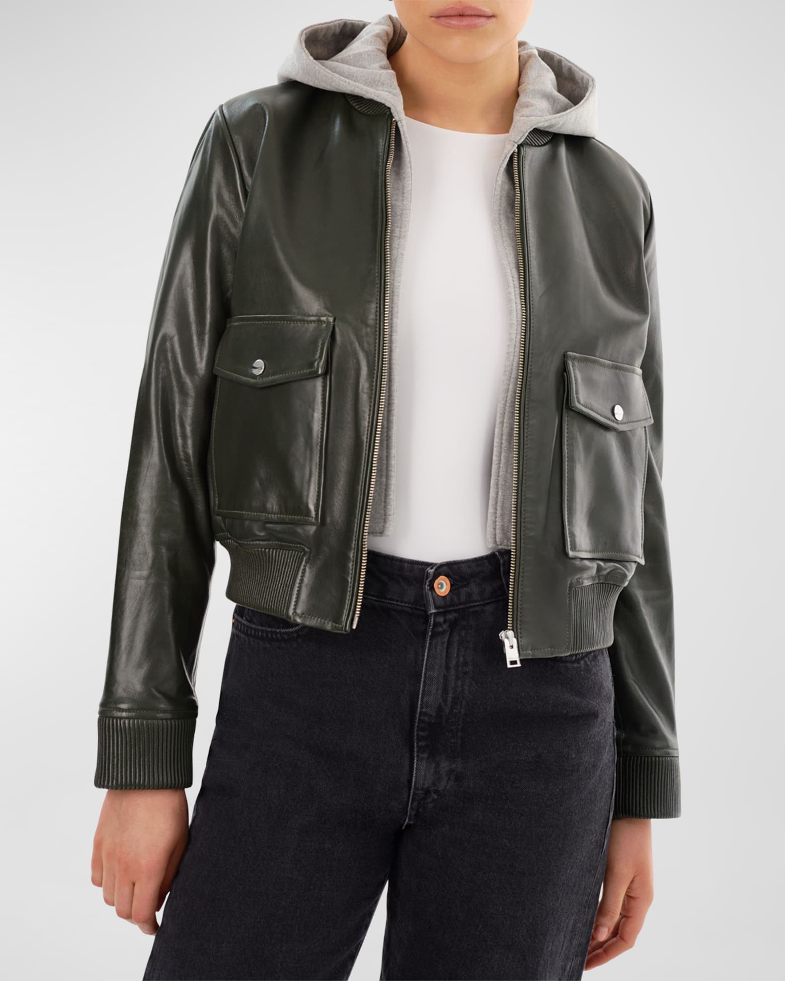 Candace Lamb Leather Bomber Jacket