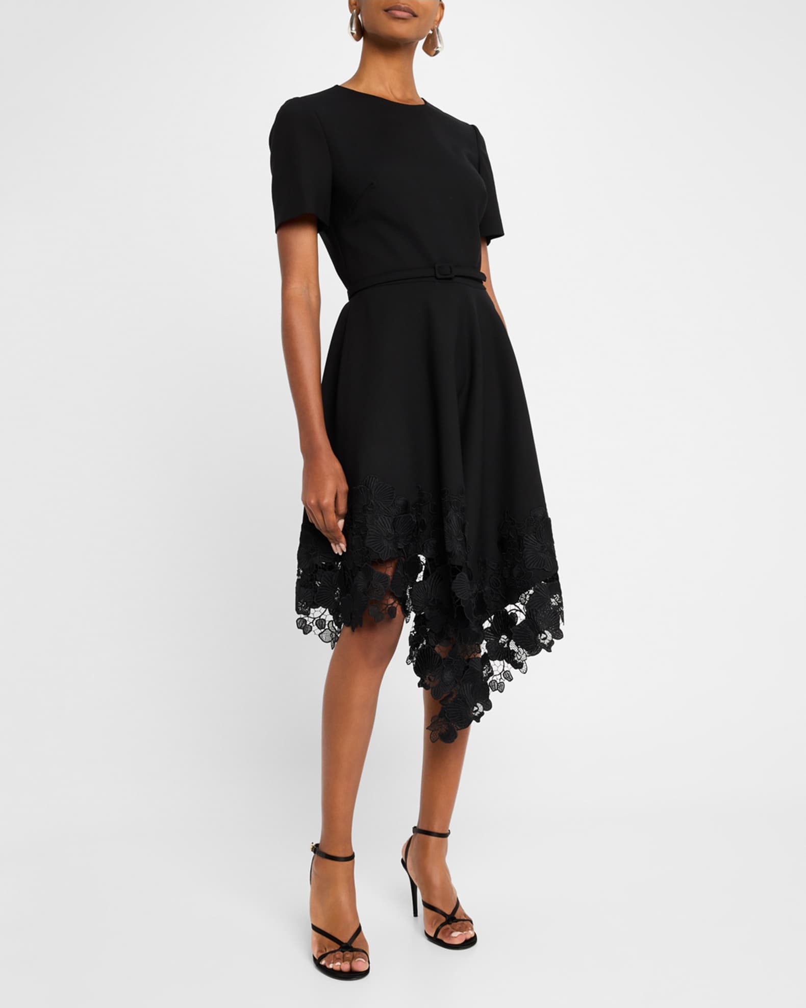 Orchid Guipure Asymmetric Hem Wool Dress 1
