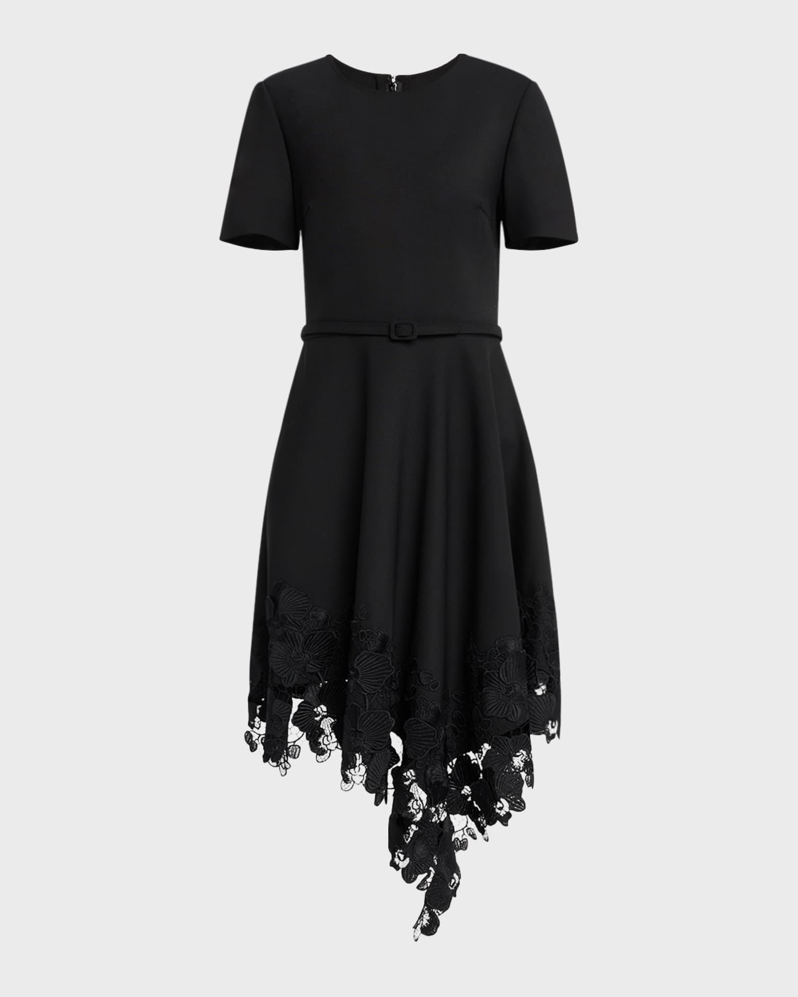 Orchid Guipure Asymmetric Hem Wool Dress 0