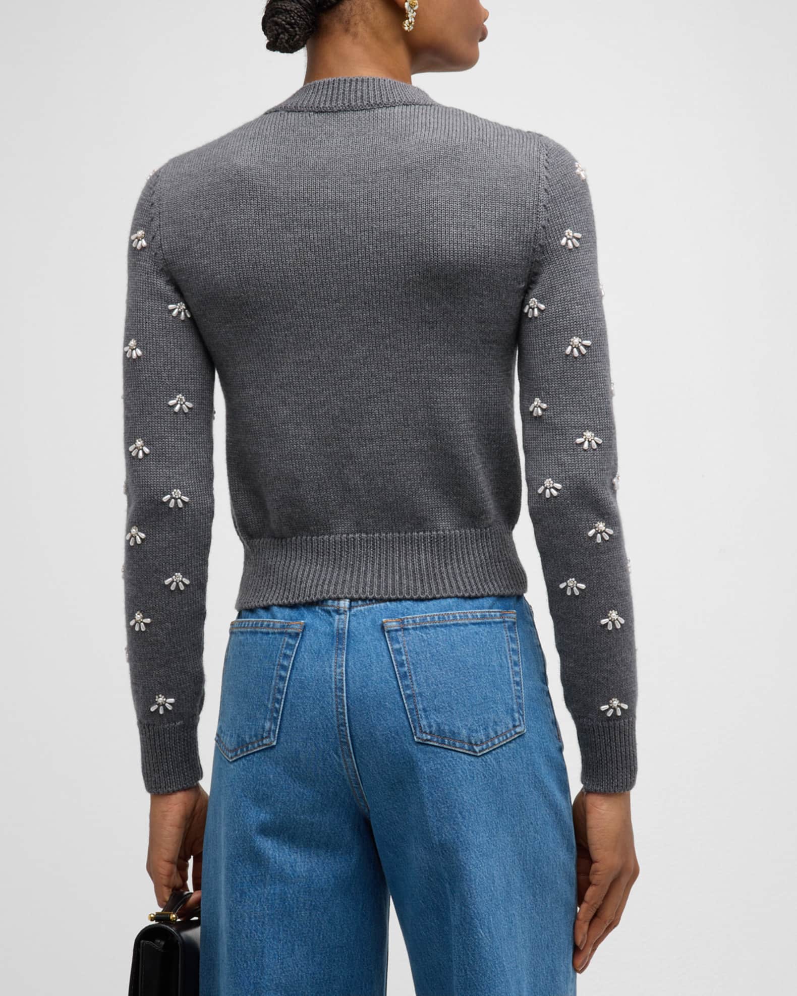 Oscar de la Renta Pearl Cabochon Wool Pullover | Neiman Marcus