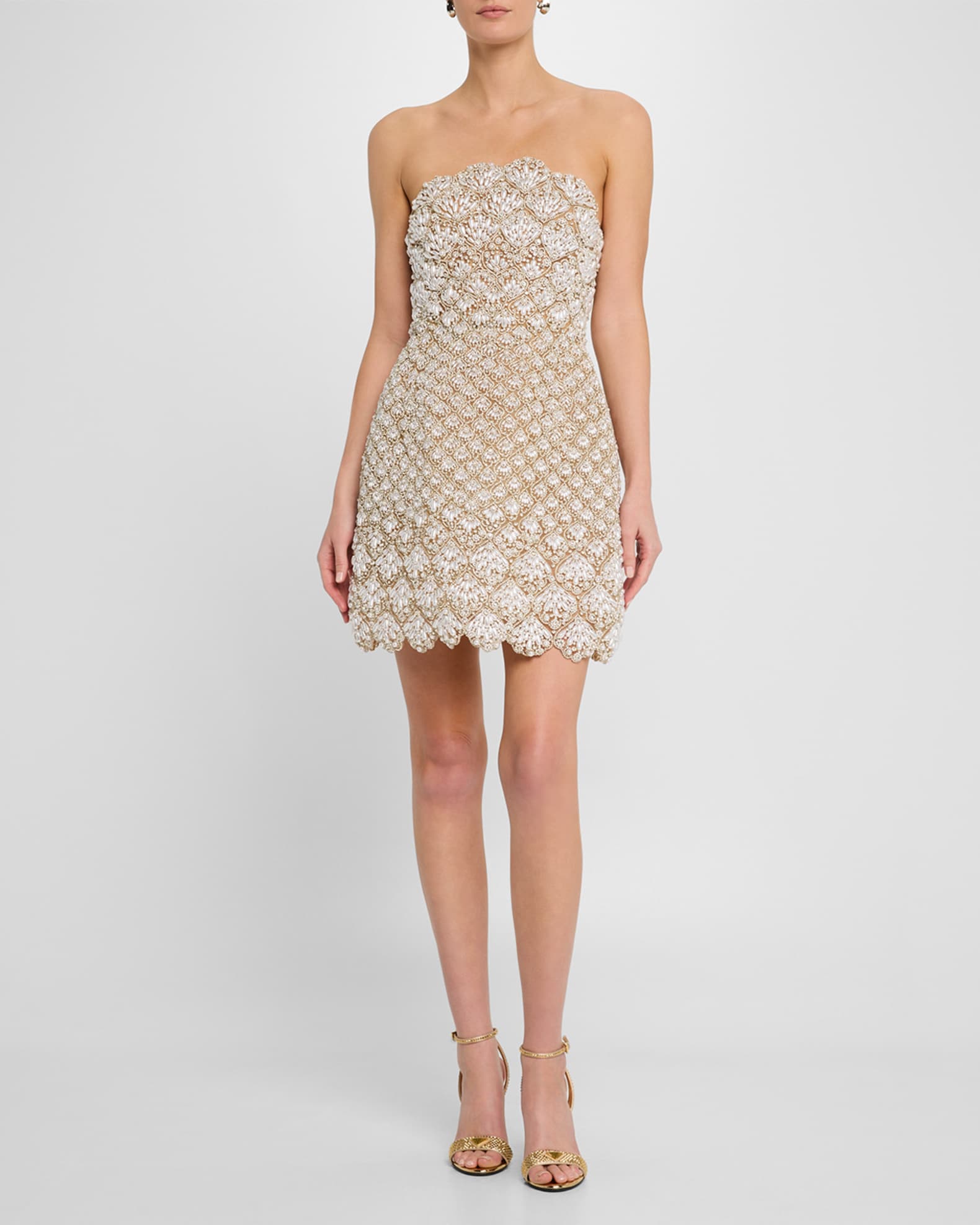 Pearly Scallop Strapless Mini Cocktail Dress 1
