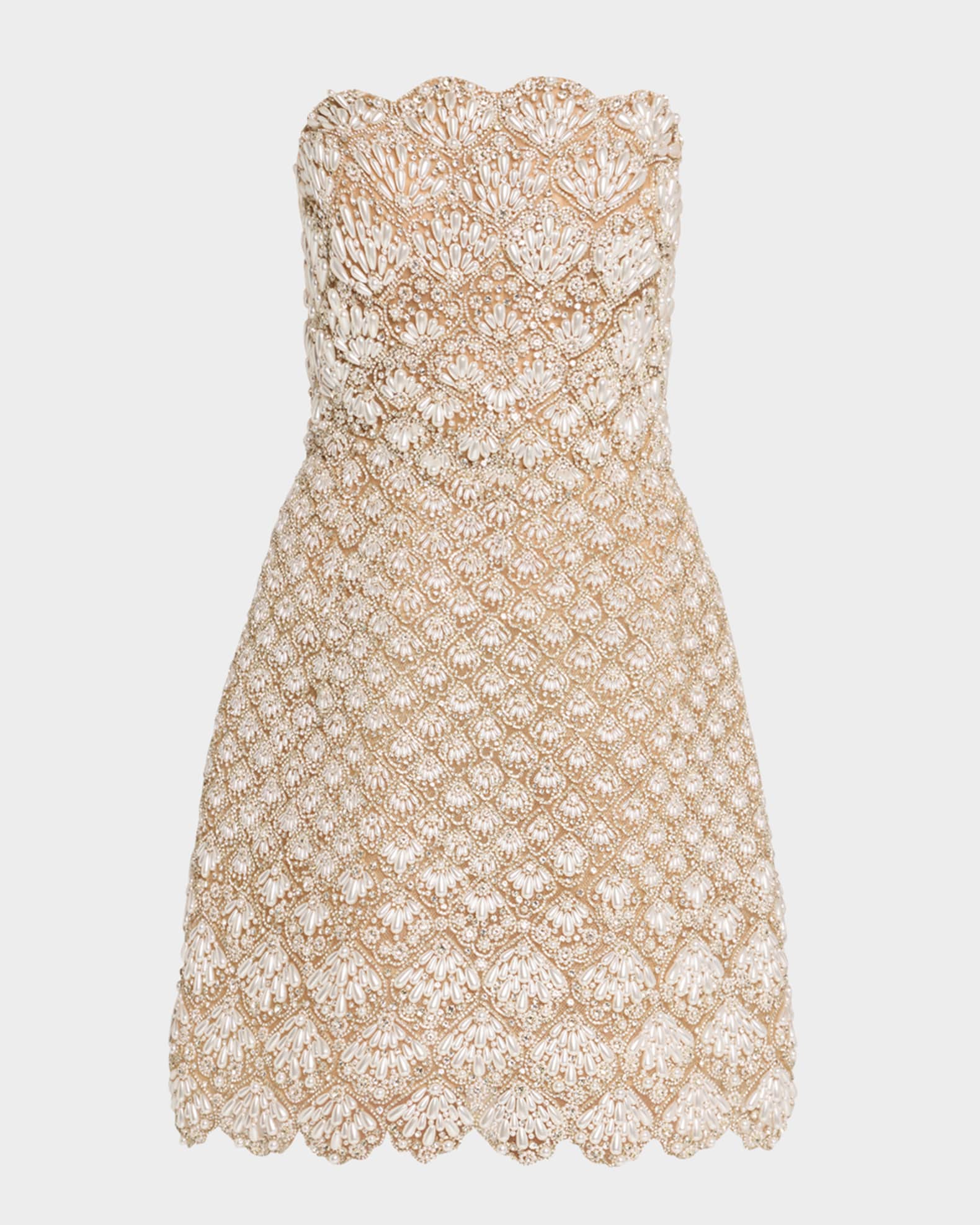 Pearly Scallop Strapless Mini Cocktail Dress 0
