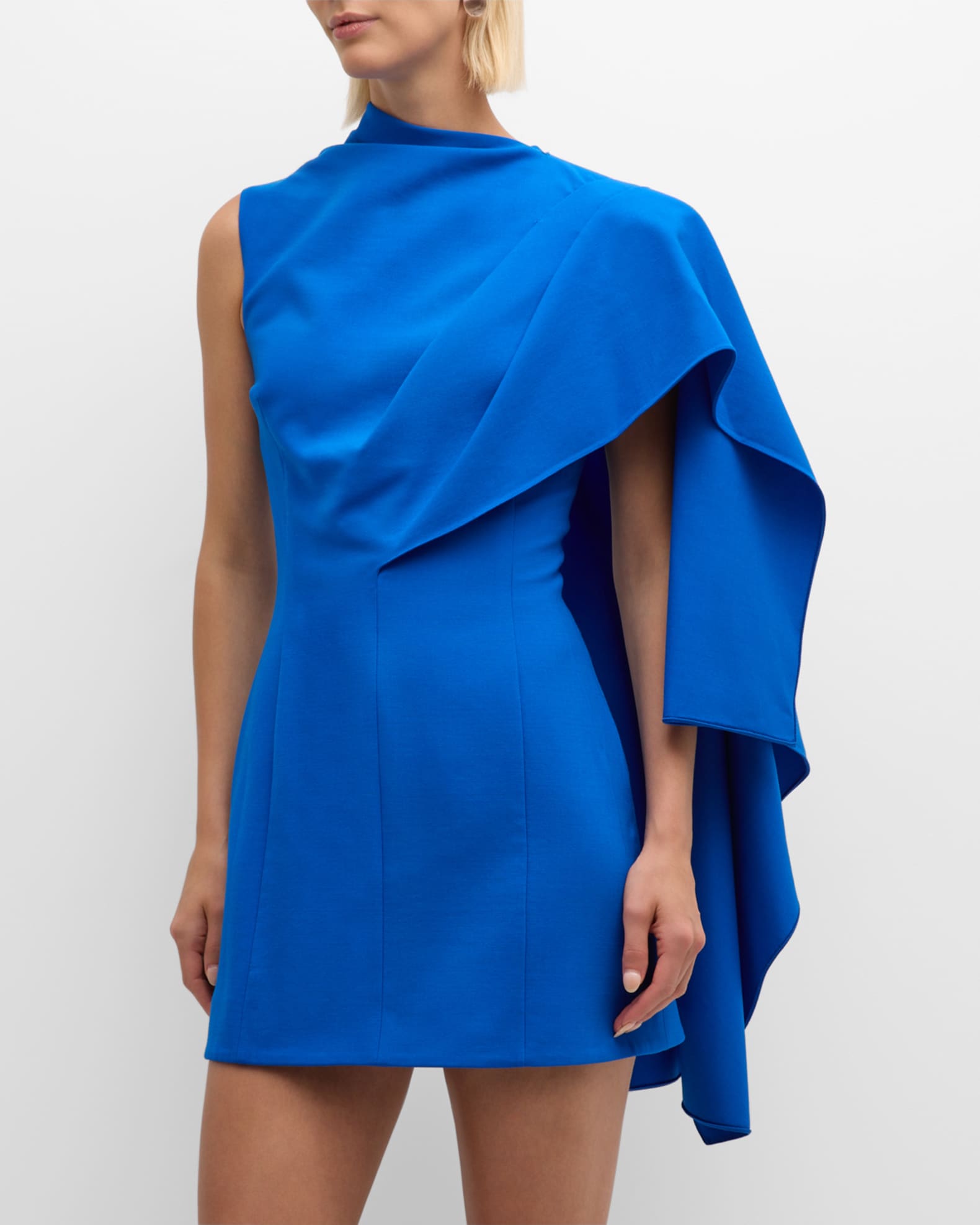 Oscar de la Renta One Shoulder Cape Detail Stretch Wool Mini Oscar de la Renta One Shoulder Cape Detail Stretch Wool Mini