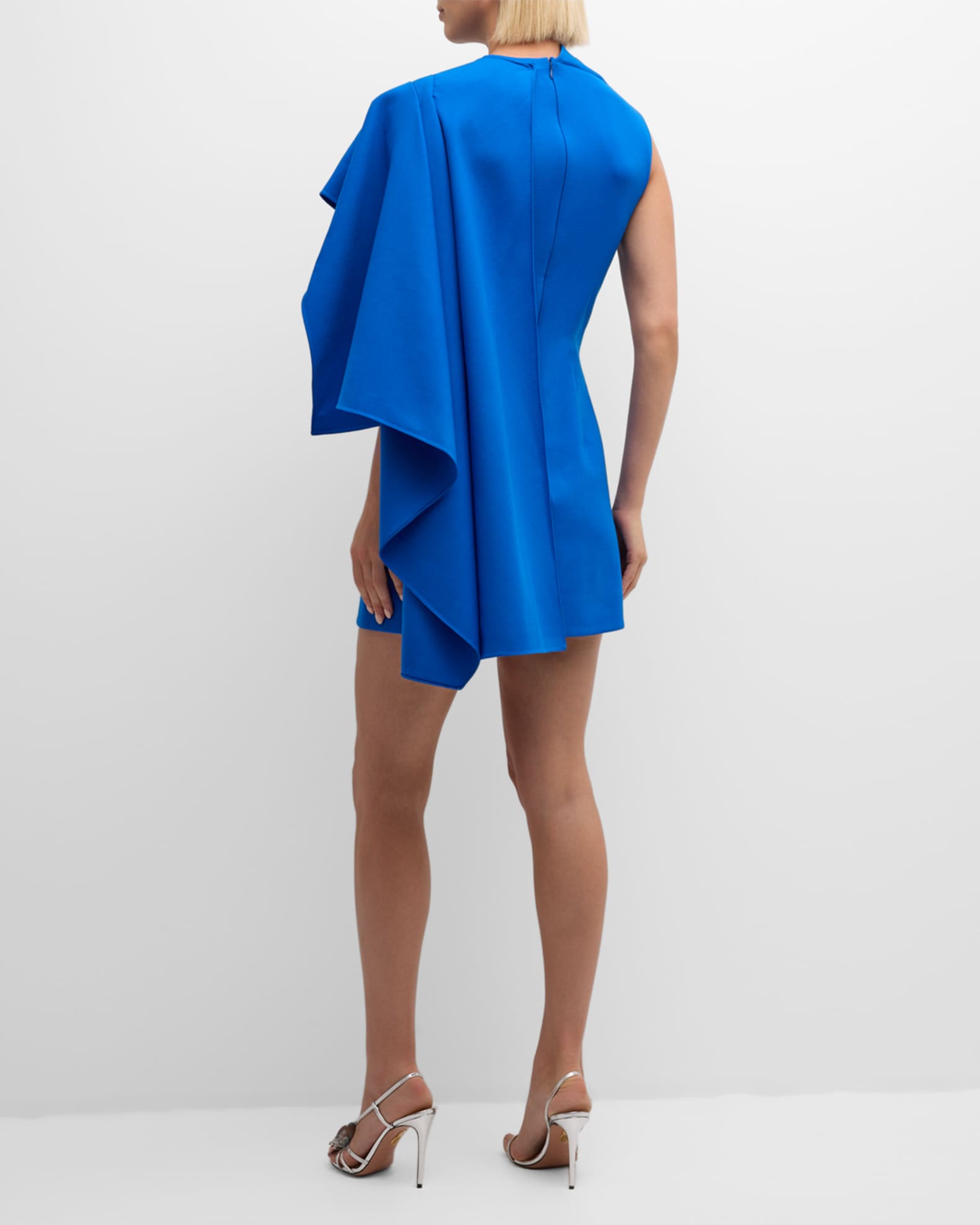 Oscar de la Renta One Shoulder Cape Detail Stretch Wool Mini Oscar de la Renta One Shoulder Cape Detail Stretch Wool Mini
