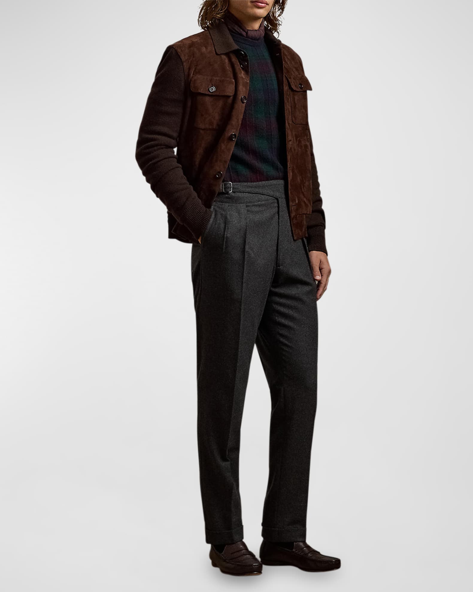 Ralph Lauren Purple Label Men's Suede-Panel Cashmere Cardigan | Neiman ...