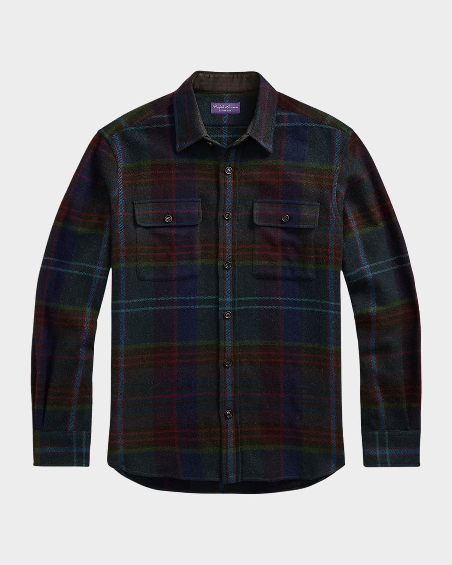 Ralph Lauren Purple Label Men s Bradley Plaid Wool Twill Shirt Neiman Marcus