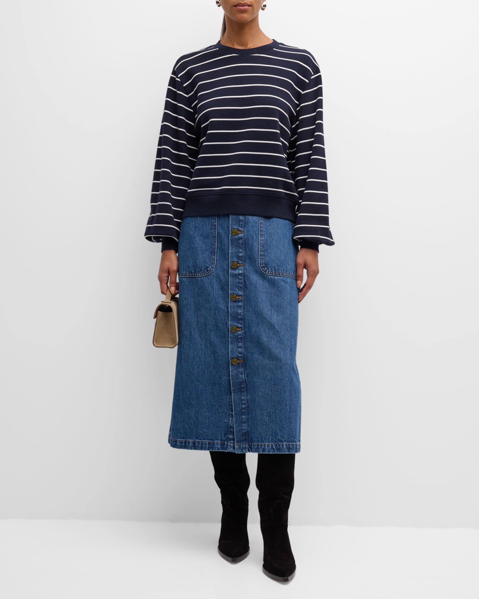 Stripe Blouson-Sleeve Sweatshirt 1