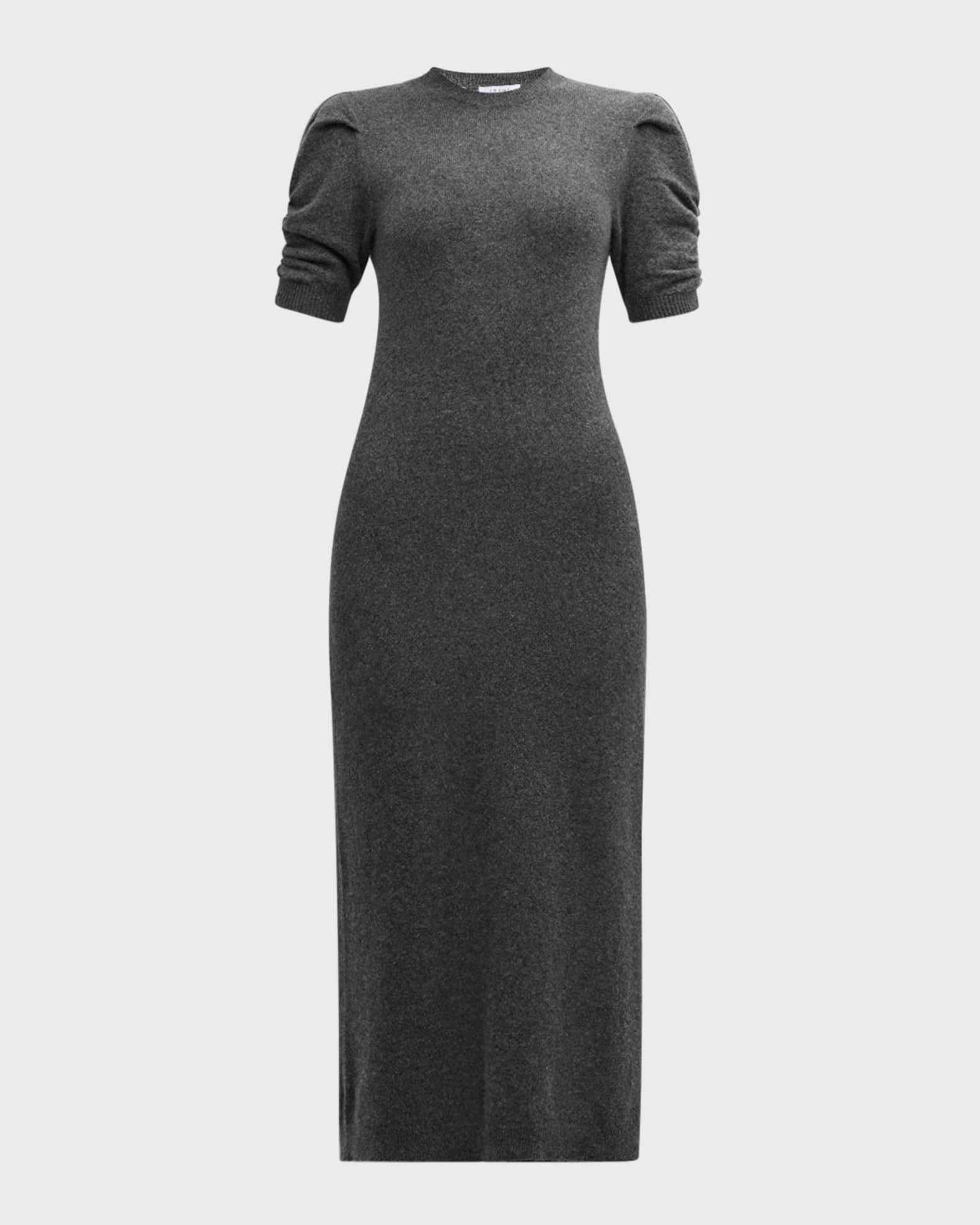 Frame Cashmere Wool Ruched Sleeve Dress Dark Gris