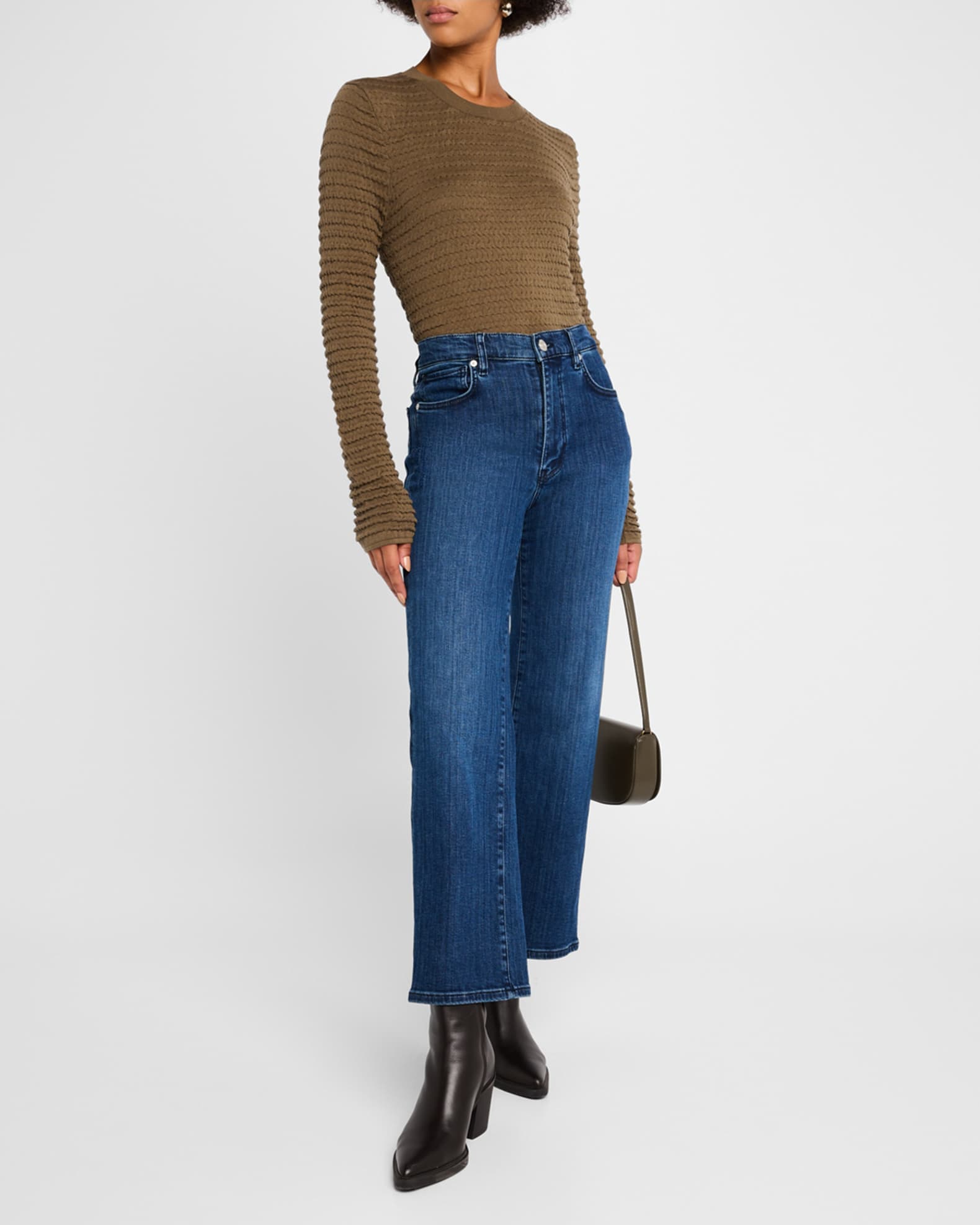 Smocked Long-Sleeve Crewneck Top 1