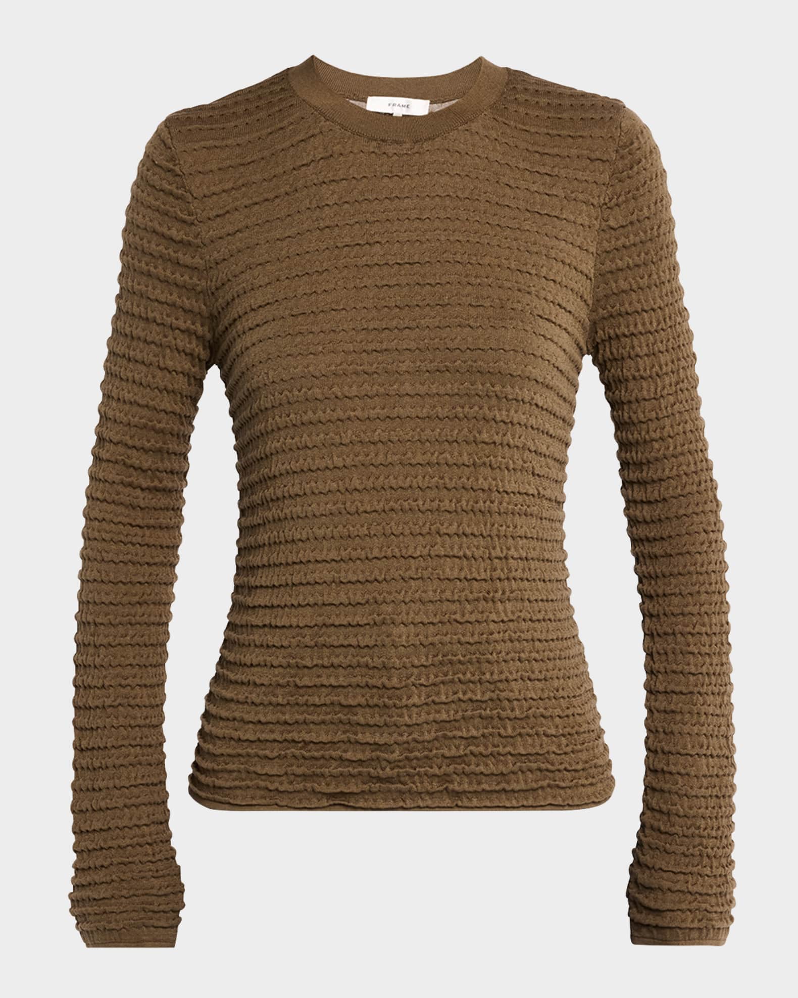 Smocked Long-Sleeve Crewneck Top 0