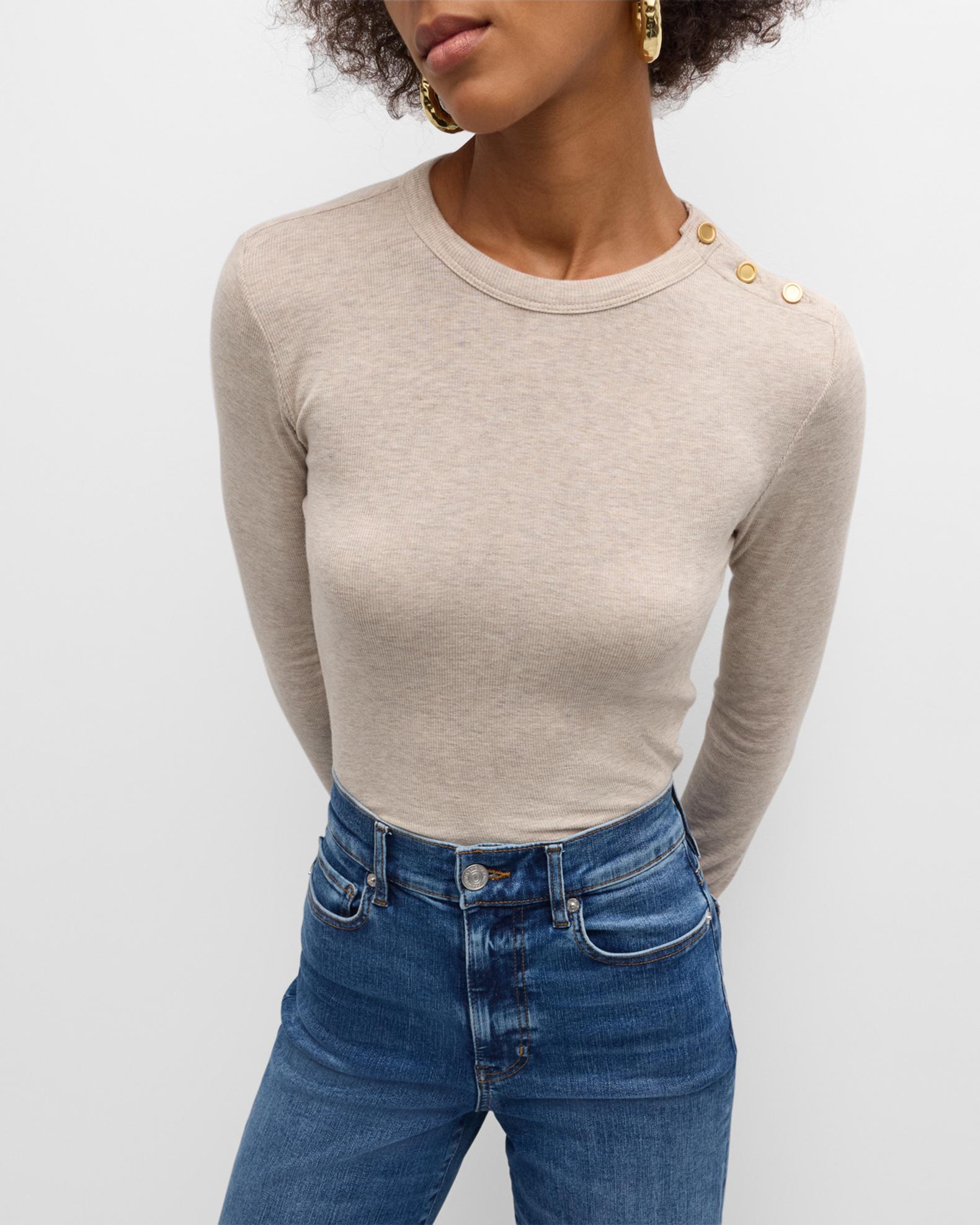 FRAME Long-Sleeve Ribbed Button Tee | Neiman Marcus
