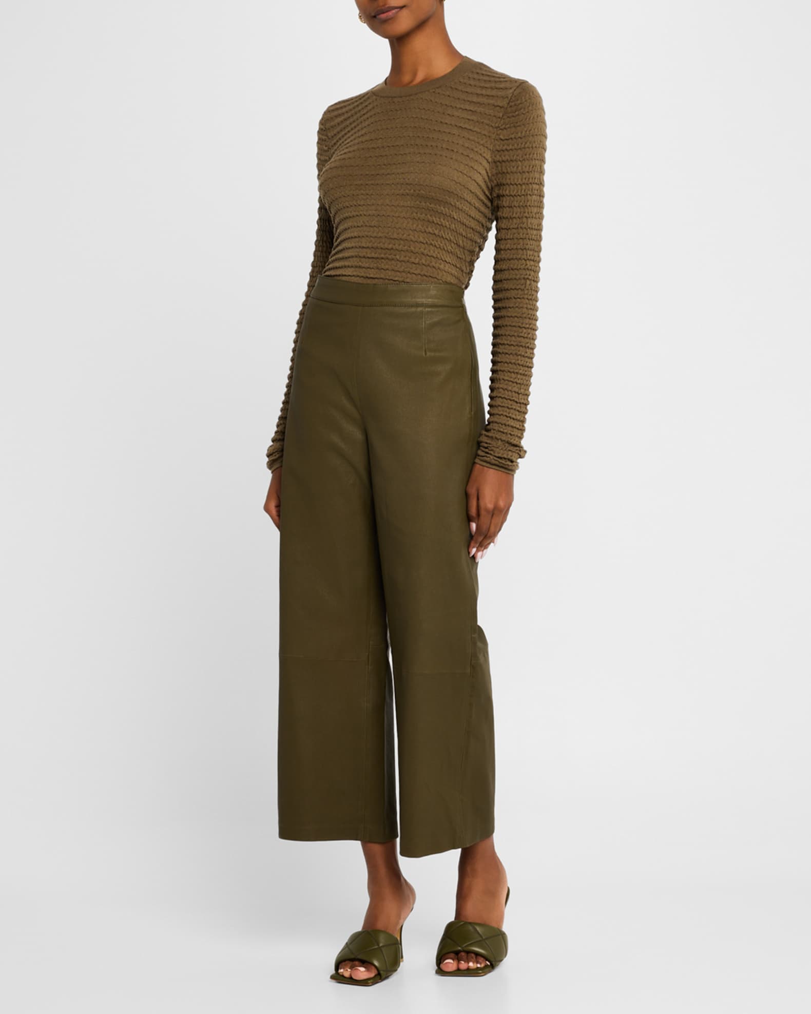 Cropped Wide-Leg Leather Pants 1