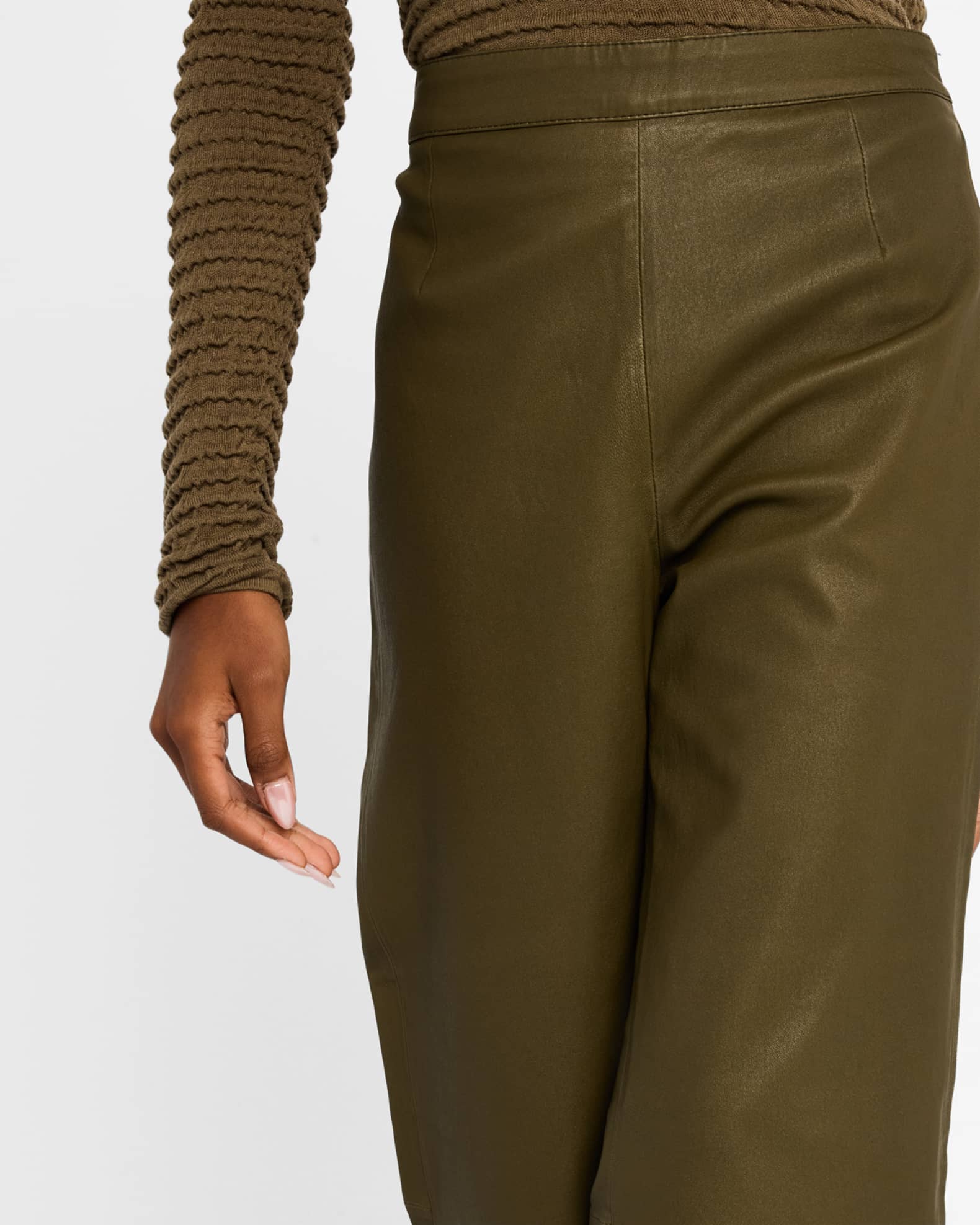 パンツ Beige Leather Cropped Pants Jayden Beige Vegan Leather Pants by Priceless