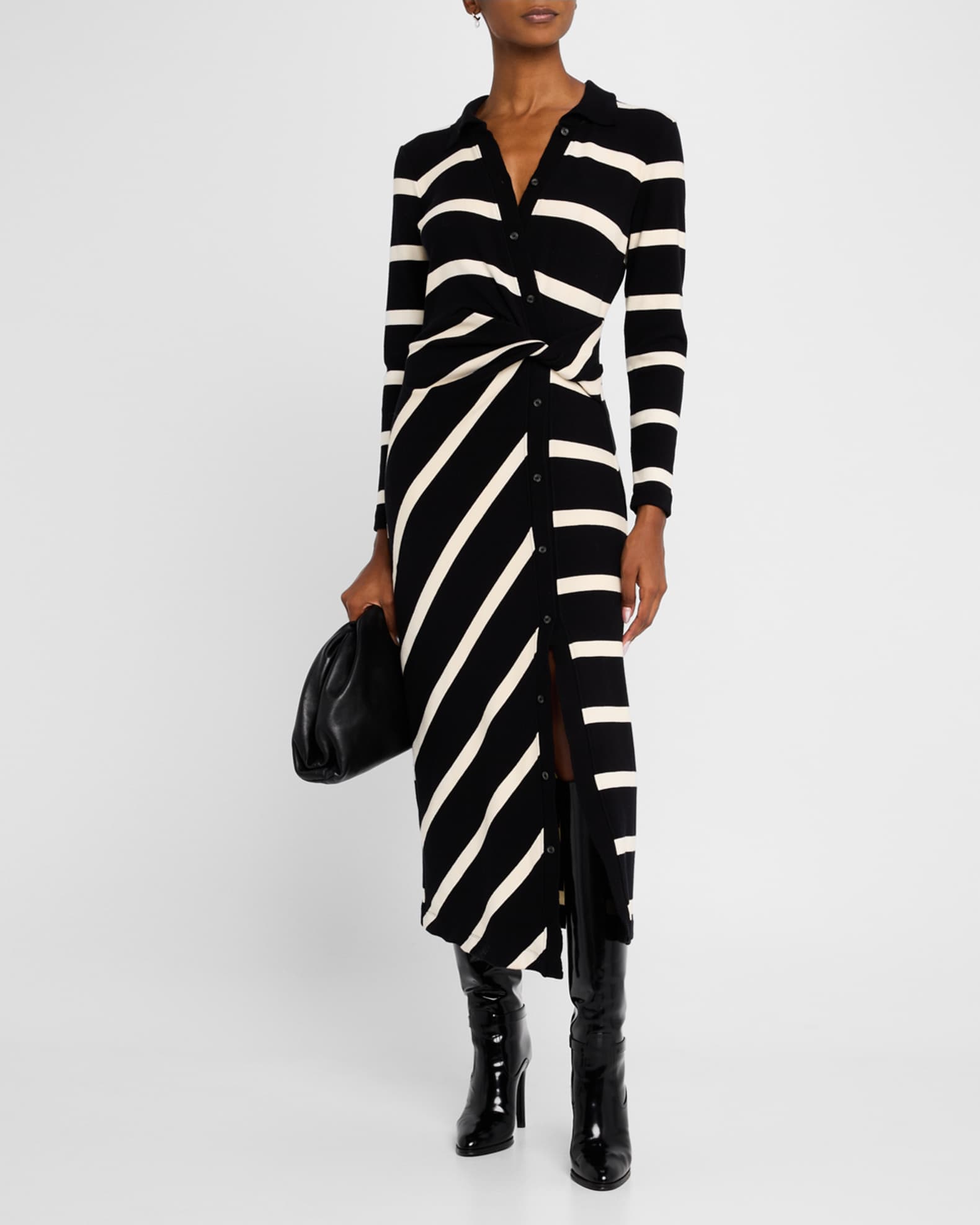 Ellicot Stripe Asymmetric Buttoned Midi Dress 1