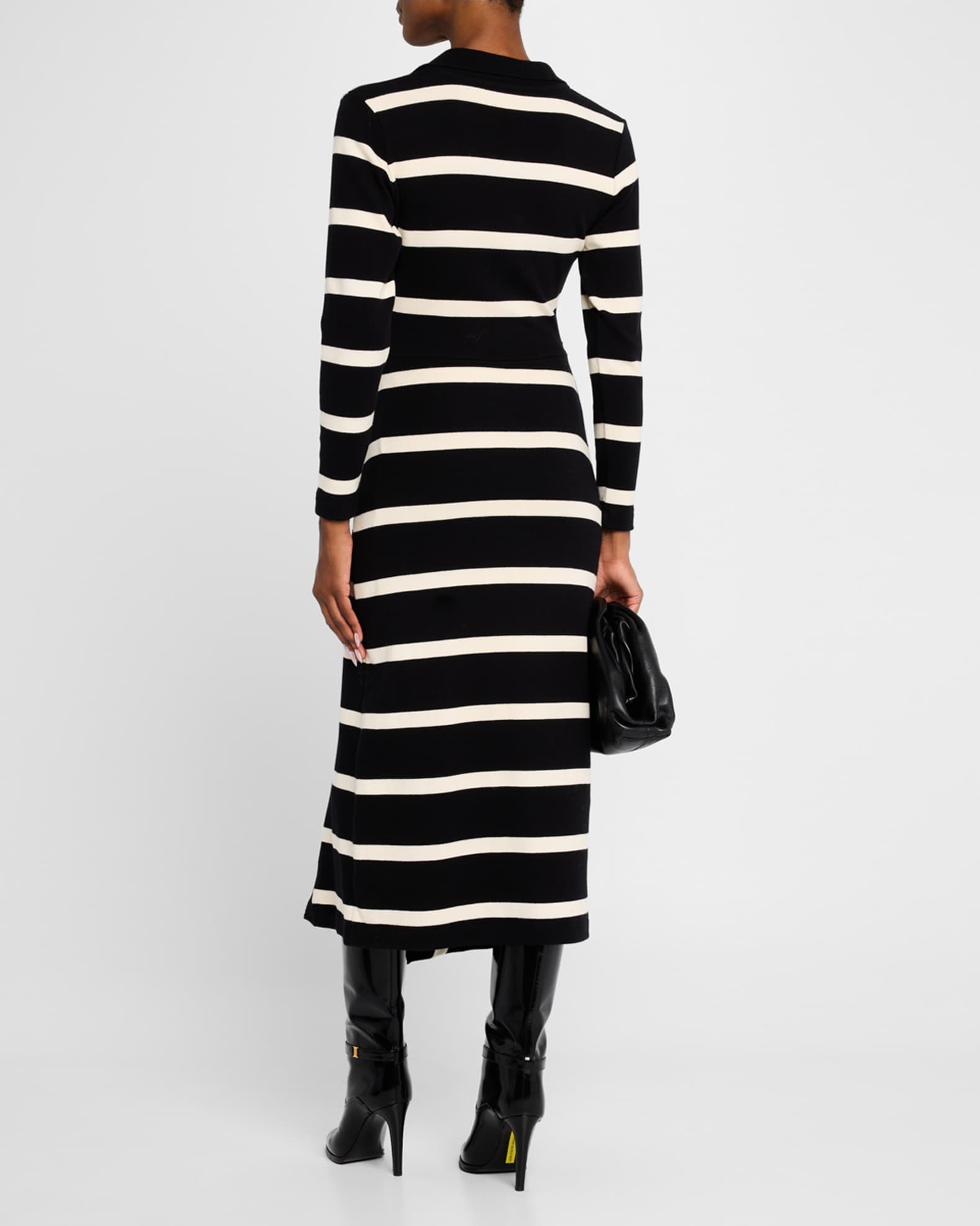 Thea black white stripe ribbed midi dress on sale