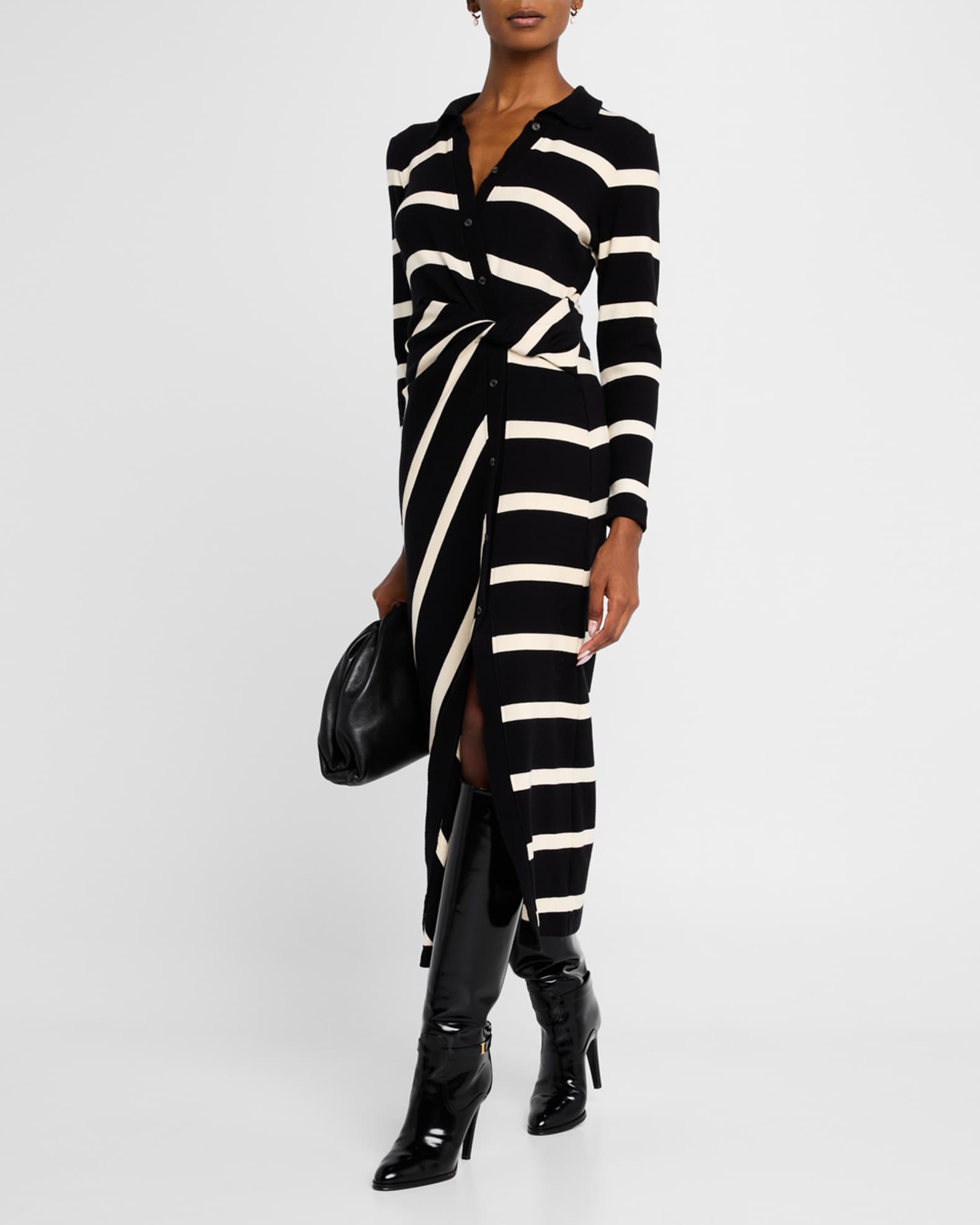 Ellicot Stripe Asymmetric Buttoned Midi Dress