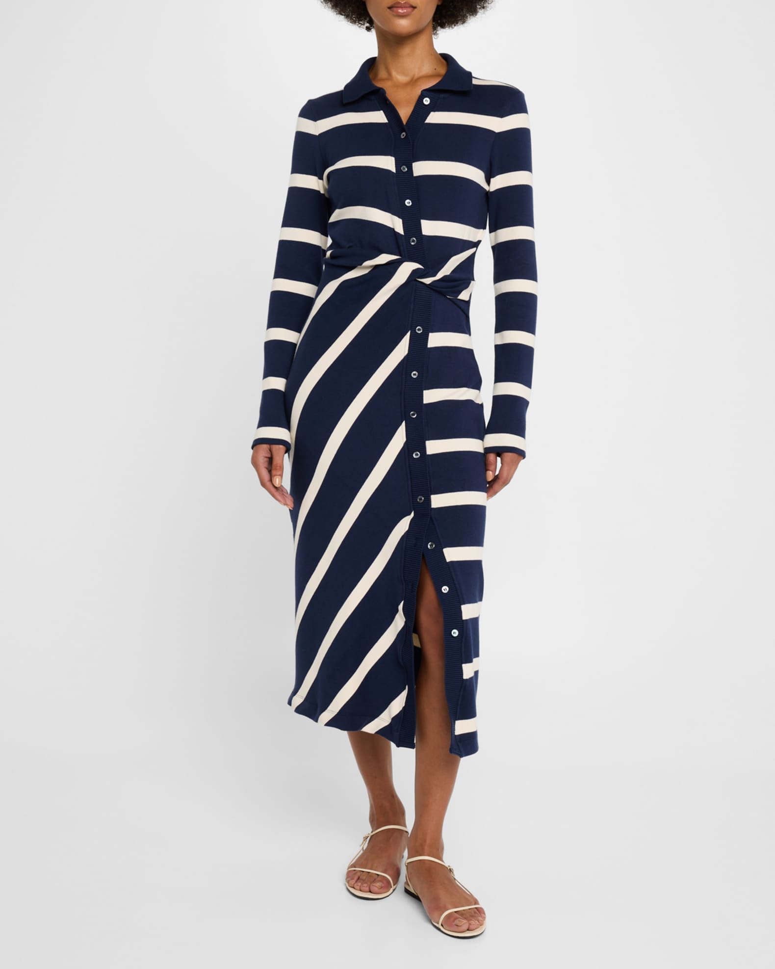 Ellicot Stripe Asymmetric Buttoned Midi Dress 1
