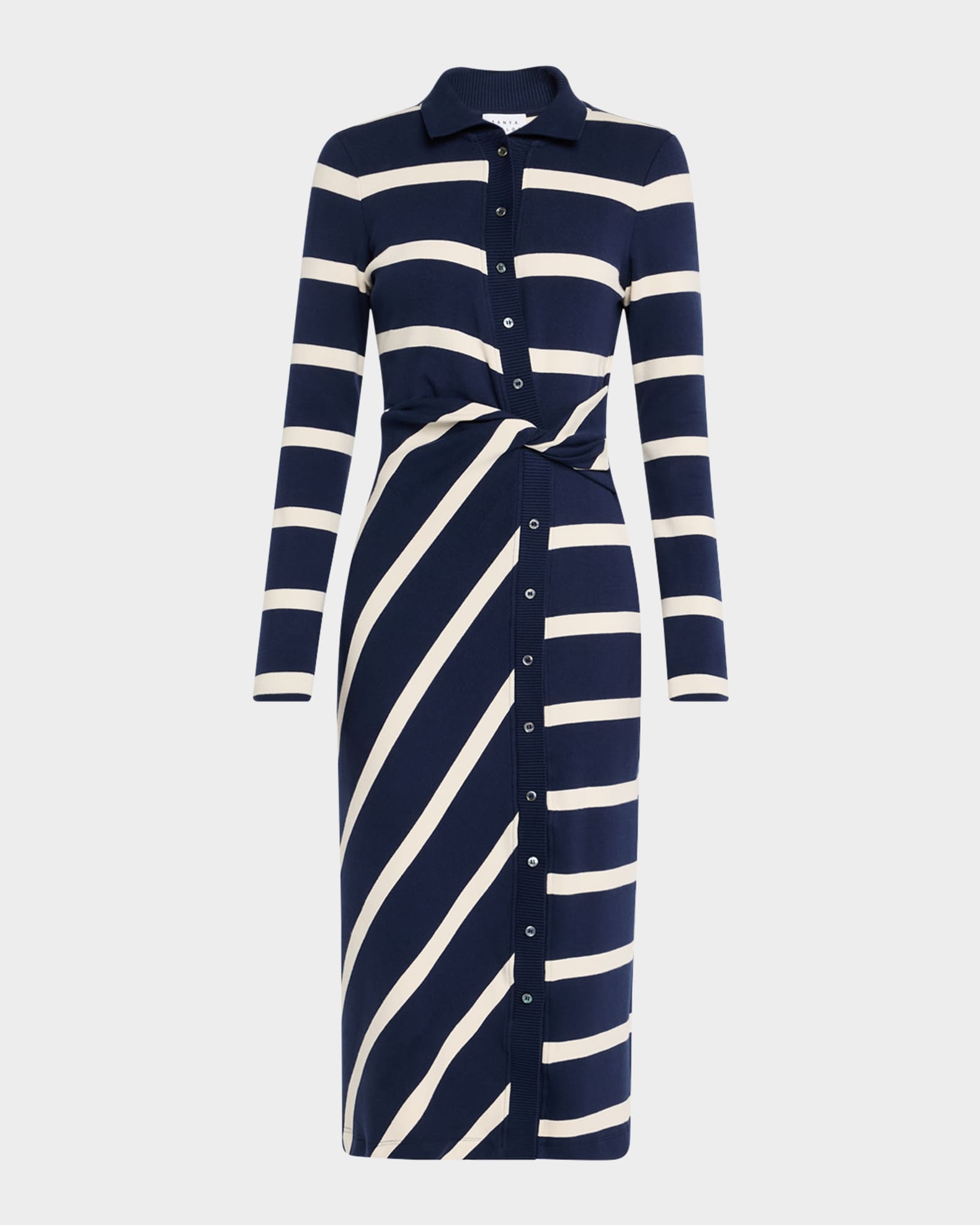Ellicot Stripe Asymmetric Buttoned Midi Dress 0