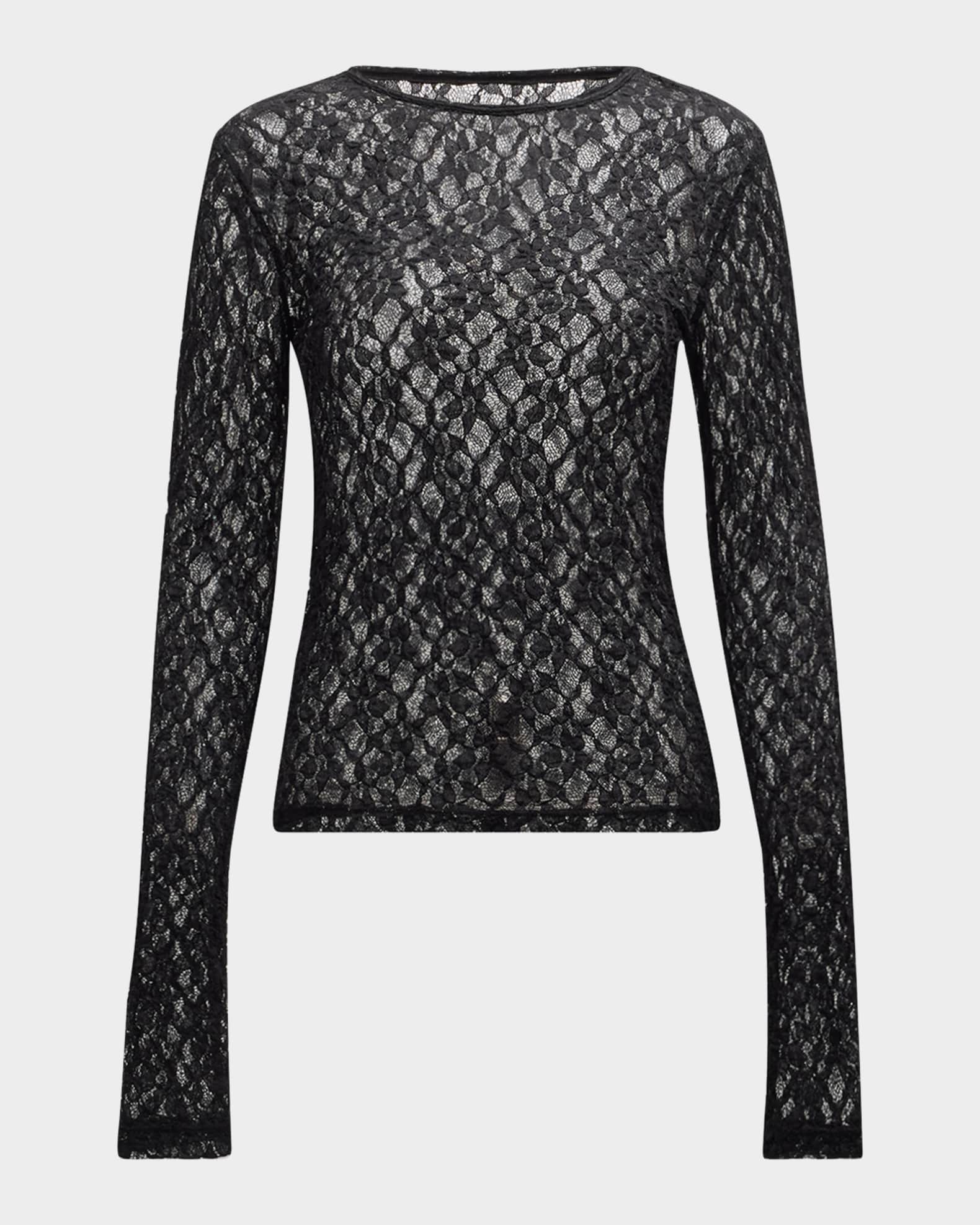Crewneck Mesh Lace Tee 0