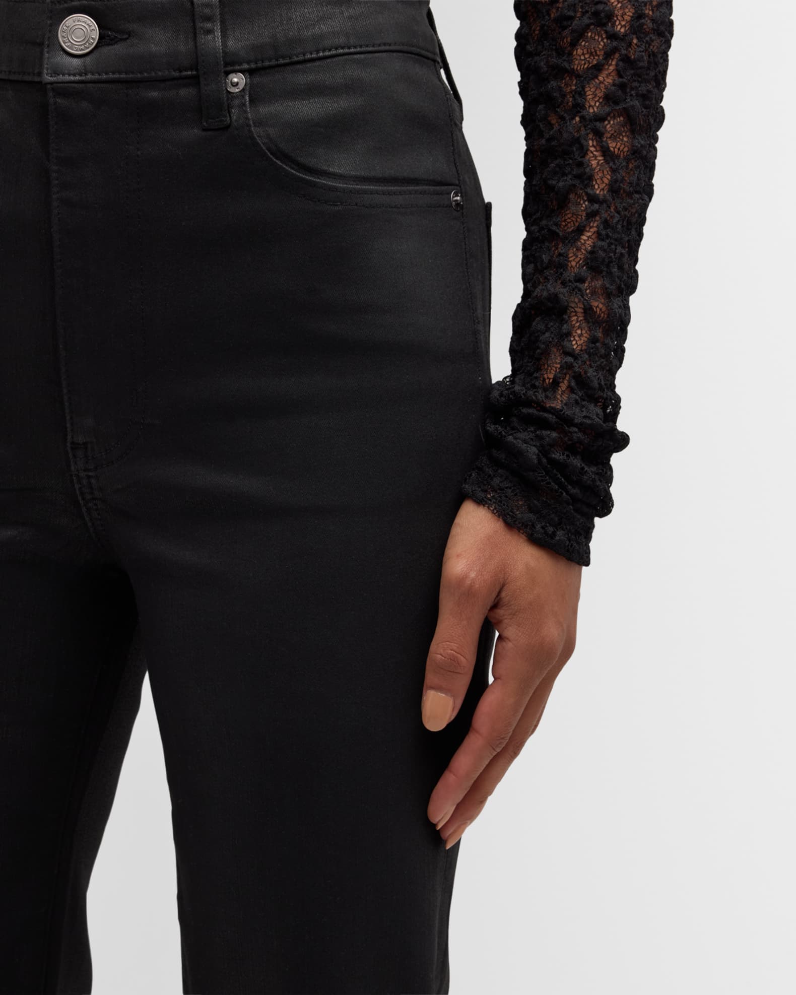 パンツ FRAME Women Straight Pants LPP711FILM Black Le Sleek Straight Coated Jeans | Neiman Marcus