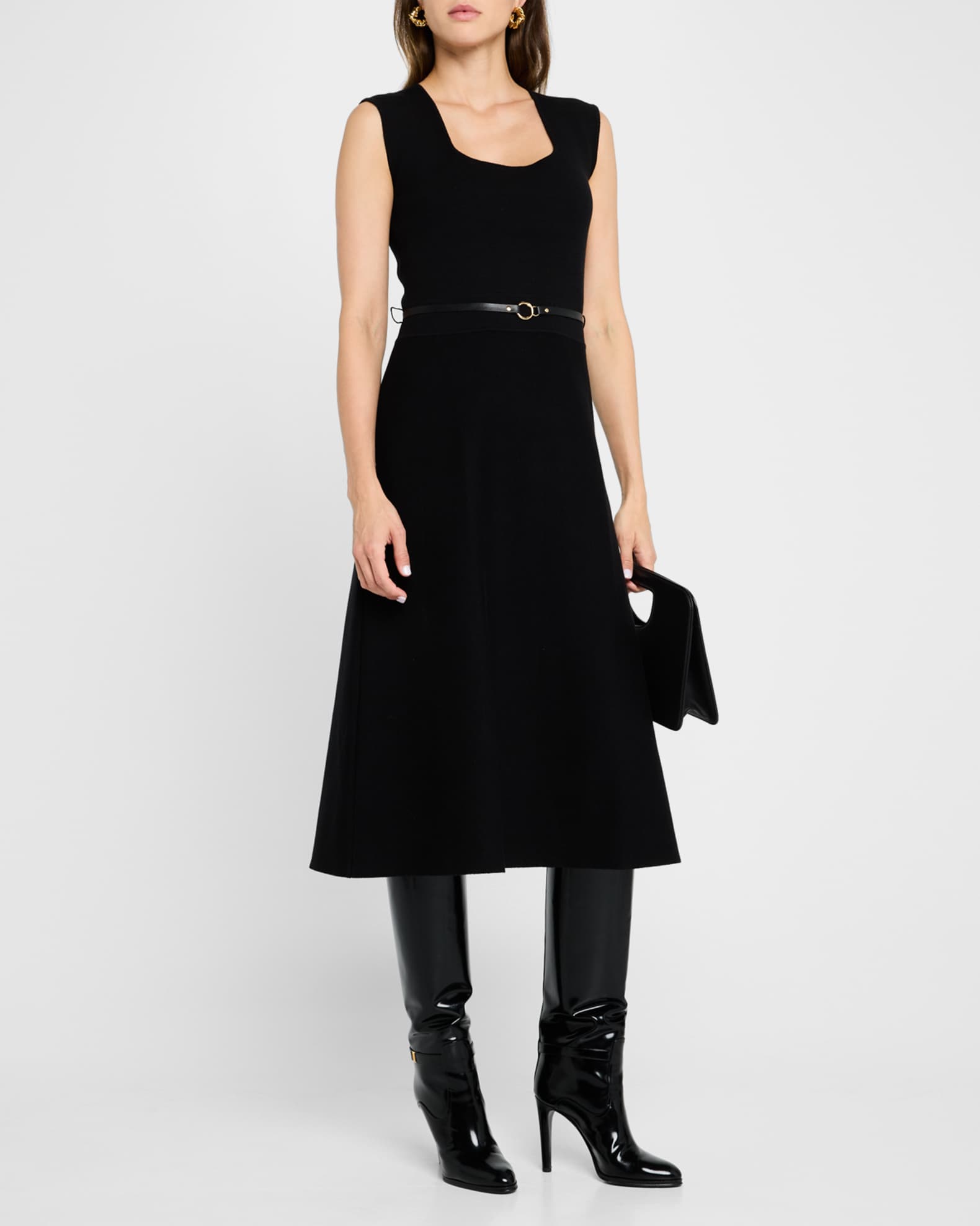 The Vera Belted Scoop Neck Midi Sweater Dress