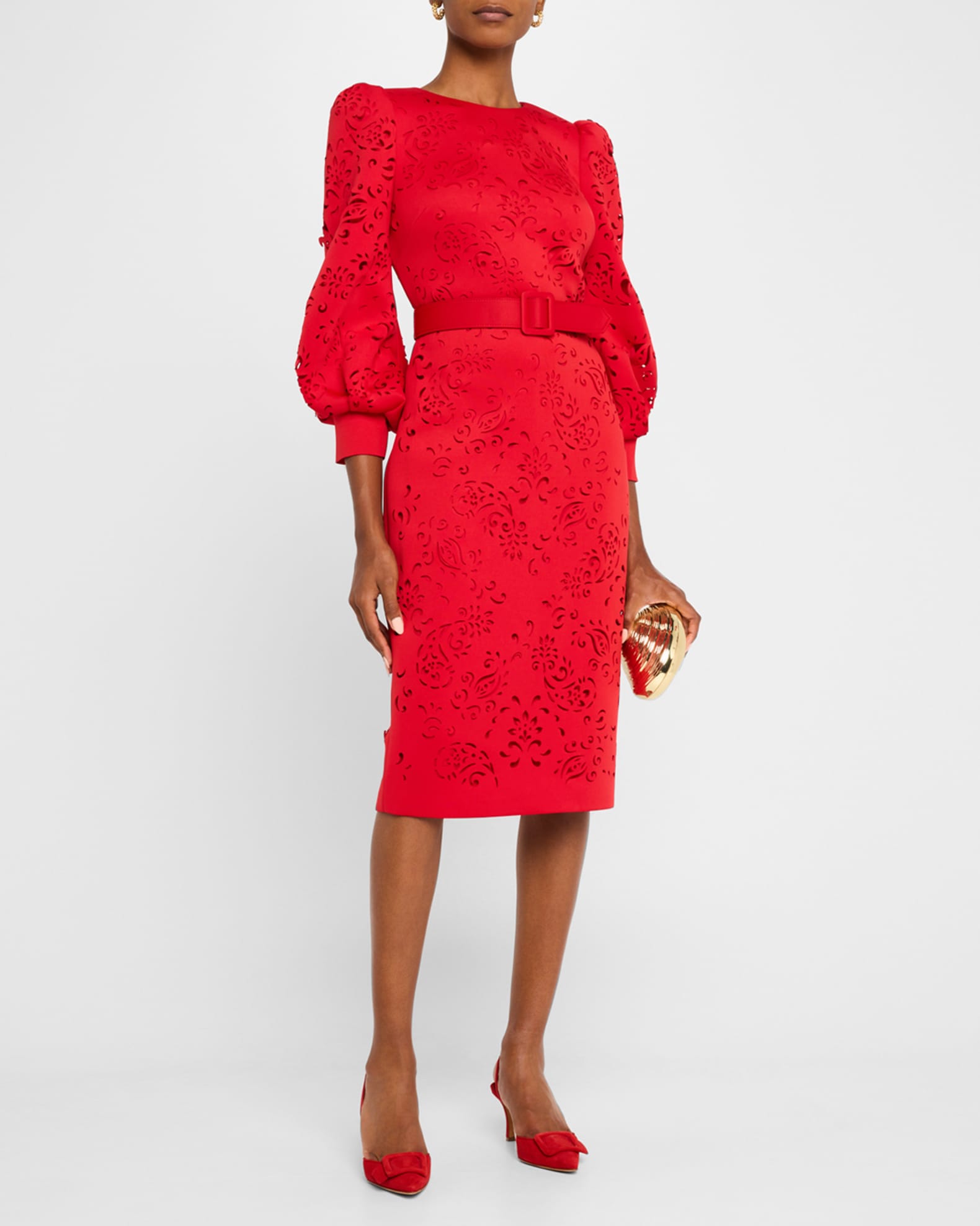 Blouson Sleeve Paisley Cutout Dress