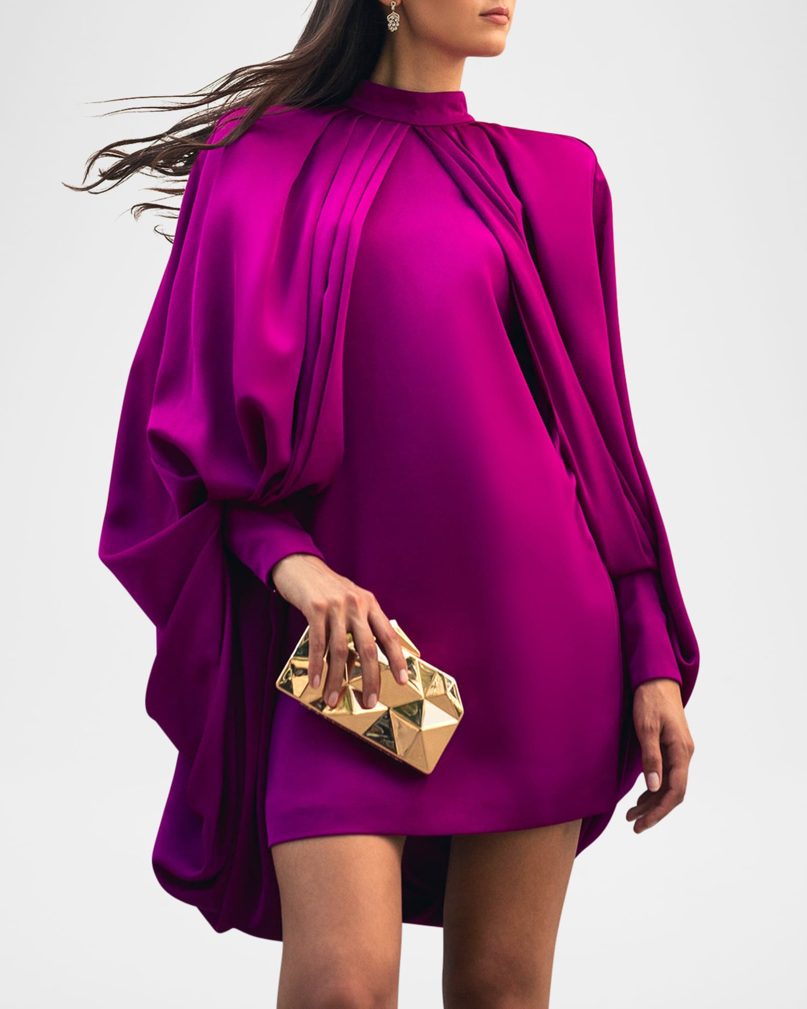 Draped-Sleeve Sateen Mini Dress 1