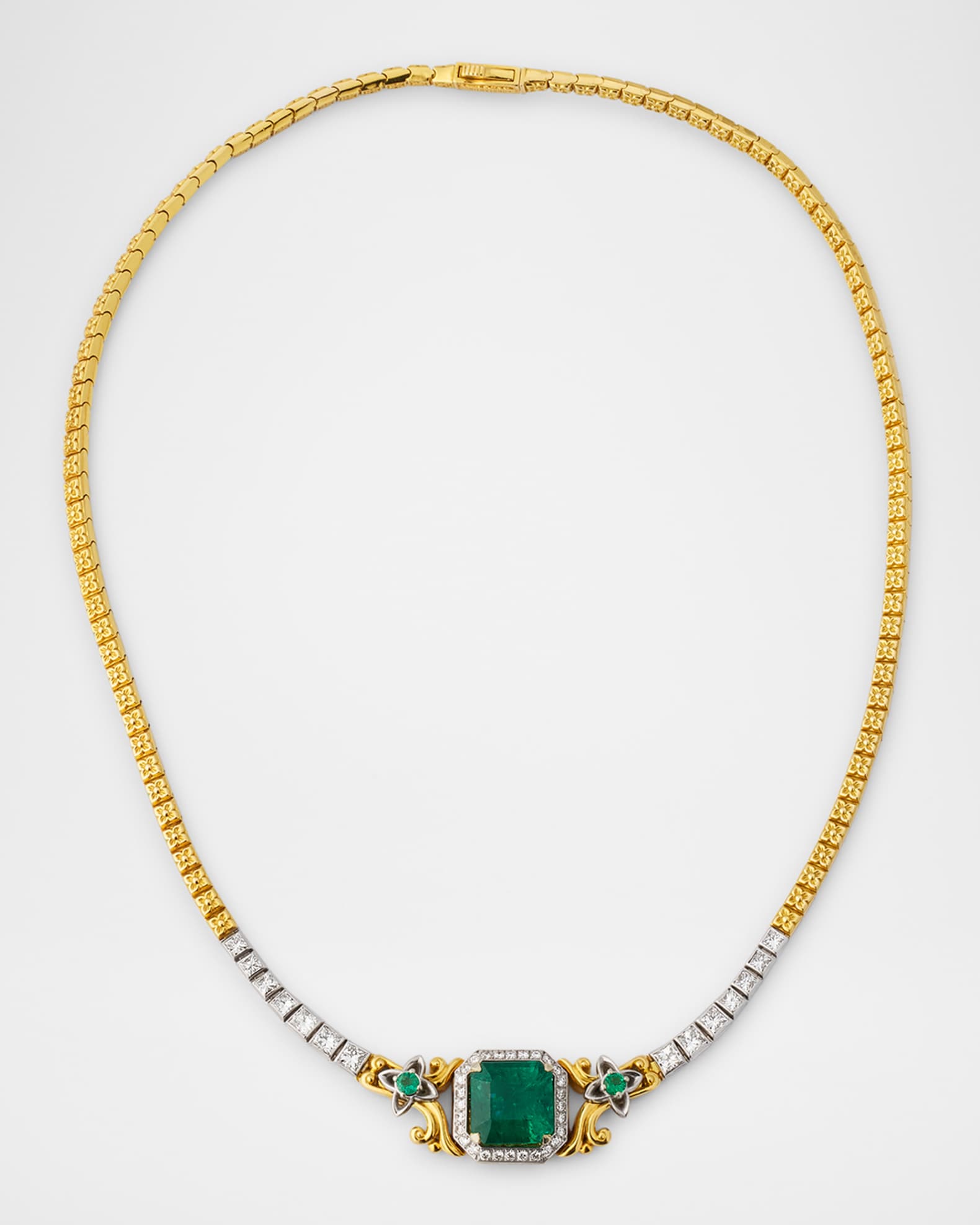 18K Yellow Gold Diamond, Emerald and Tsavorite Statement Necklace 0