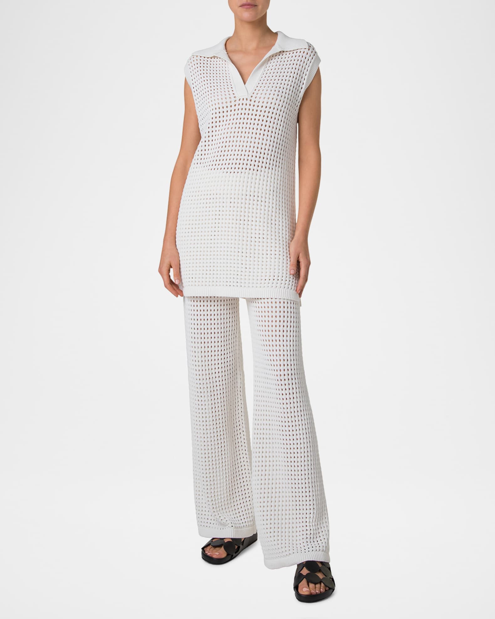 Long Chunky Mesh Knit Polo Top 1